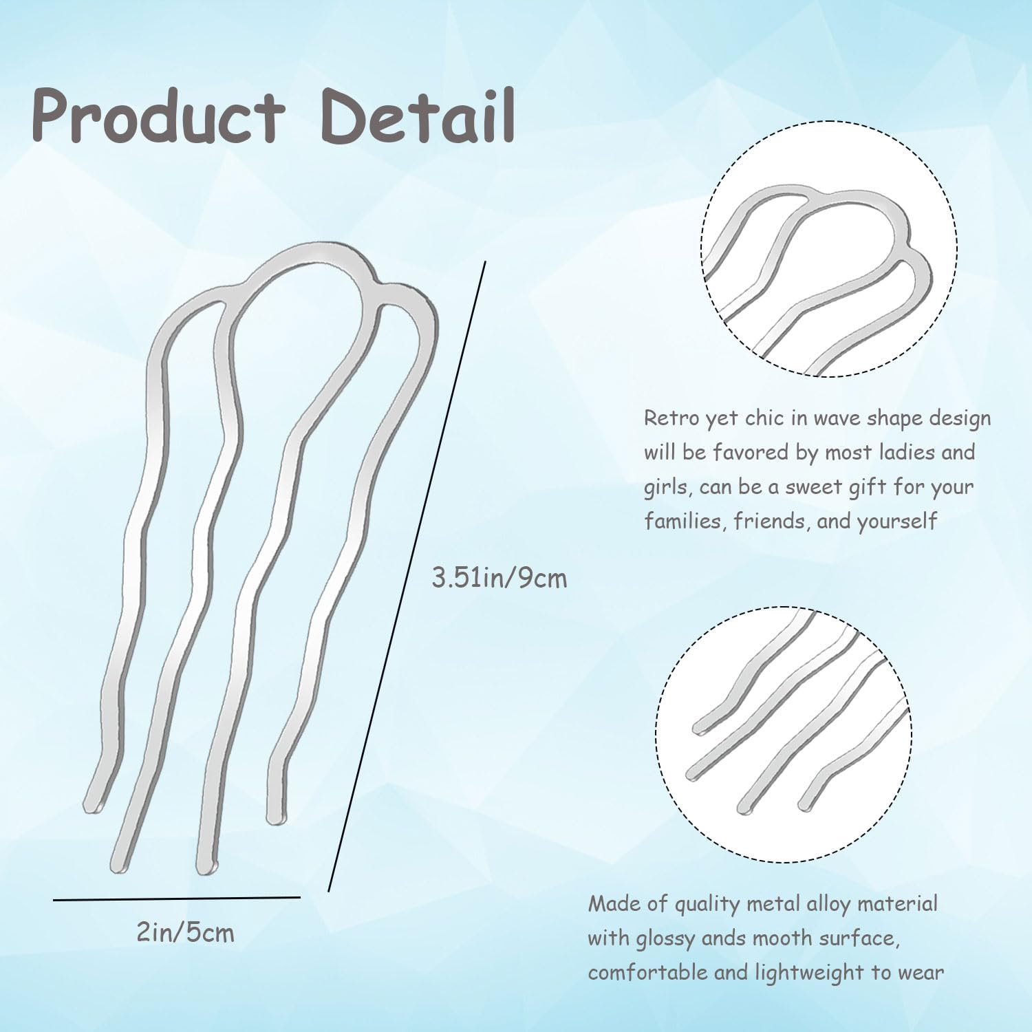 6 Pieces Metal Hair Fork Clips, Side Combs, and 4 Prong U-Shape Sticks for Buns, Updos, and Hairstyling - Women'S Multicolor Hair Accessories image number 1