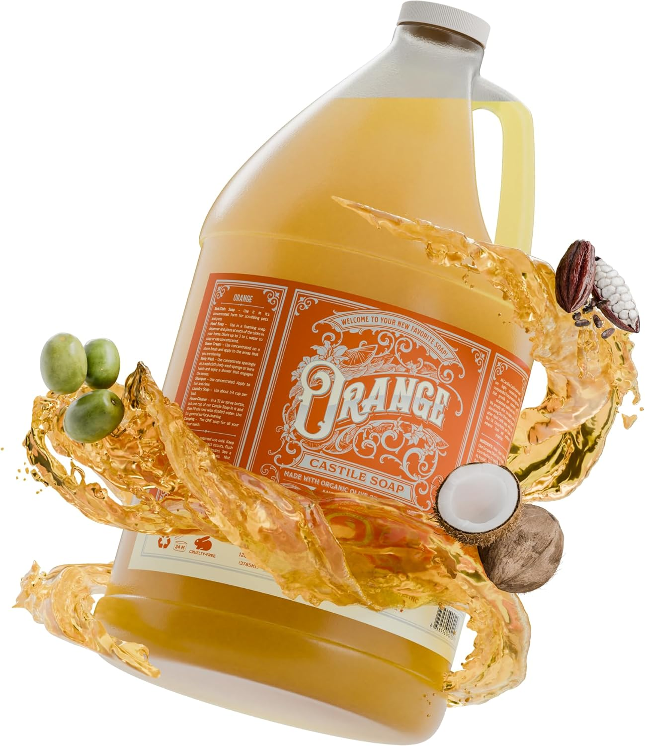 Carolina Orange Castile Soap Liquid &ndash; Skin-Softening Olive Oil Soap Organic Body Wash &ndash; Pure Castile Soap Orange Liquid Soap &ndash; Vegan Castille Soap Liquid (Orange, 1 Gallon) image number 4