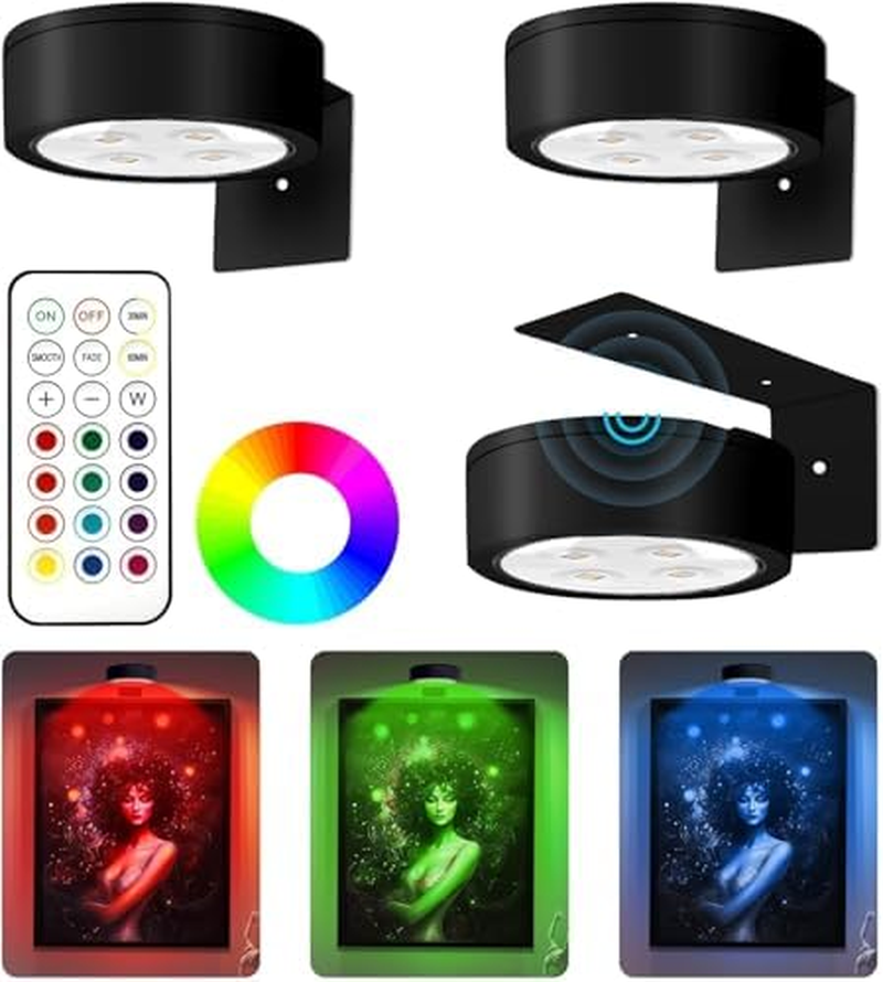 3PCS Picture Lights for Wall, Magnetic Painting Light with 13 Lighting Modes, Magnetic Led Painting Light Remote Dimmable and Timer for Wall Art, Craft Rooms, Home Decor and Nighttime (Black1)