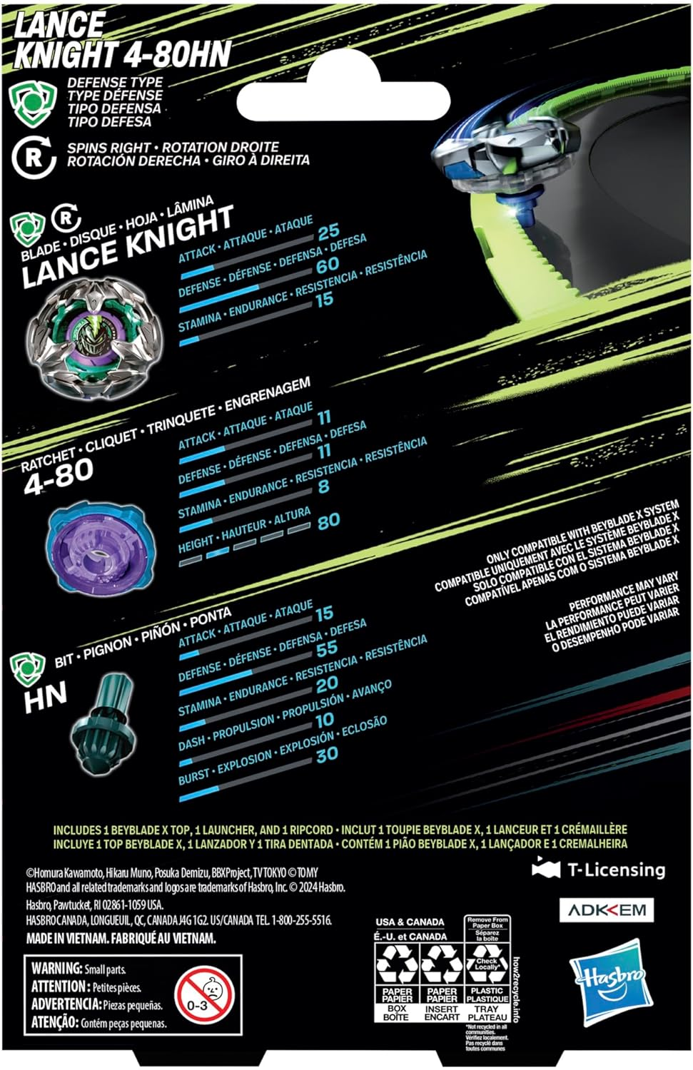 Beyblade X Lance Knight 4-80HN Starter Pack Set with Defense Type Right-Spinning Top and Launcher; Battling Top Toys for 8 Year Old Boys and Girls image number 1