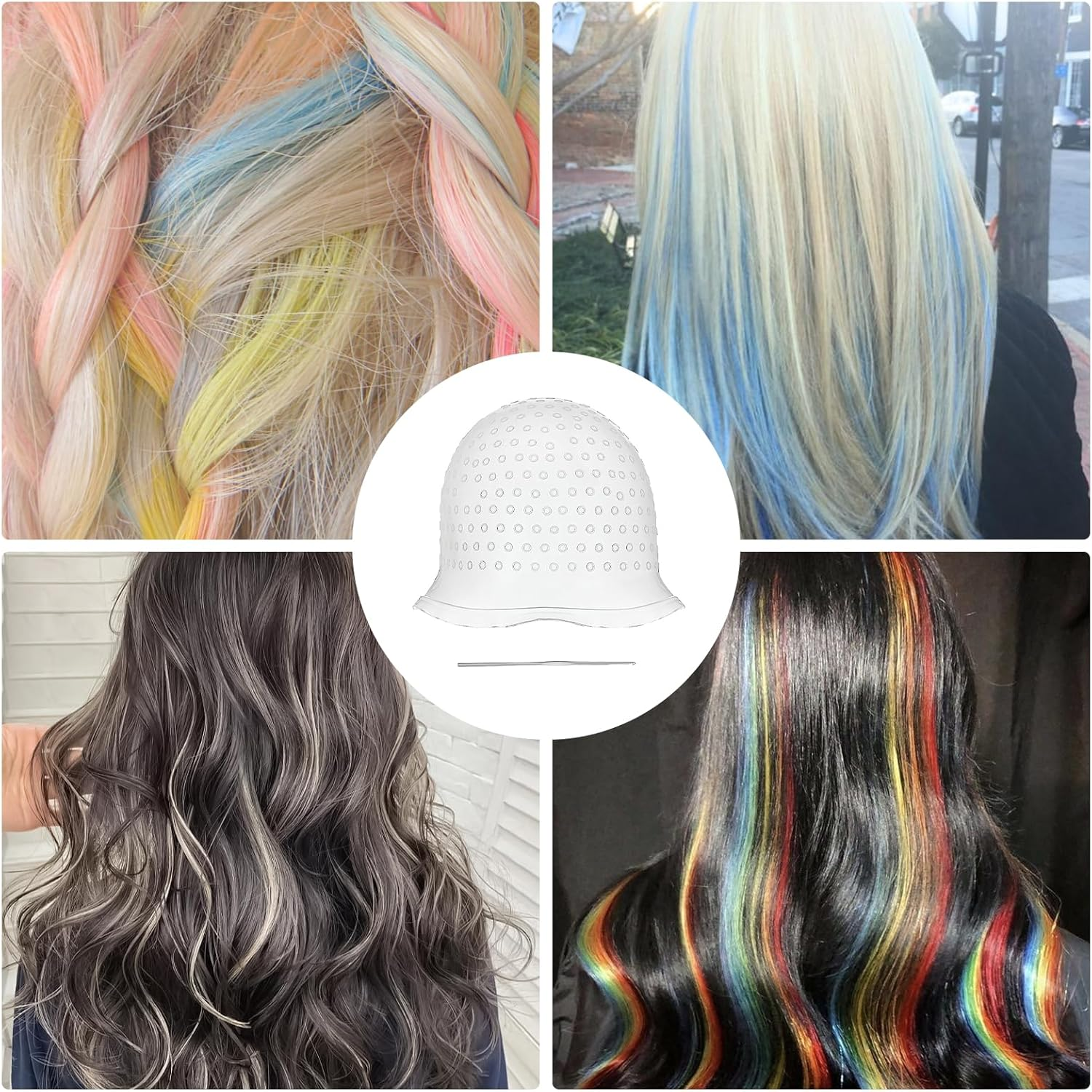 Hair Extension Hood for Strands Colour Highlighting Cap Set with Needle Balayage Set Blonde Strands image number 1