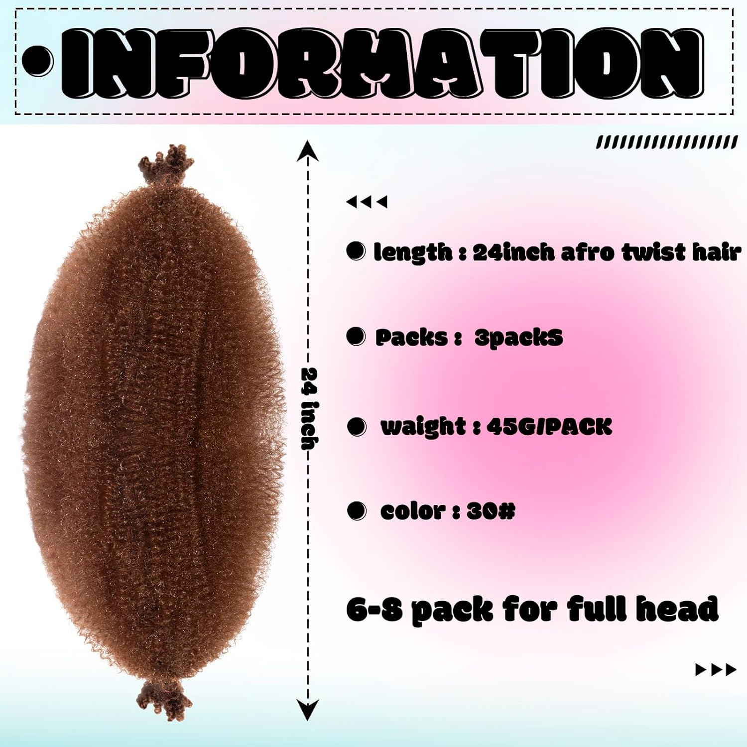 Springy Afro Twist Hair Pre Fluffed Marley Twist Braiding Hair Spring Twist Hair Wrapping Hair for Soft Locs Hair Extensions (30#, 24 Inch(Pack of 3)) image number 1