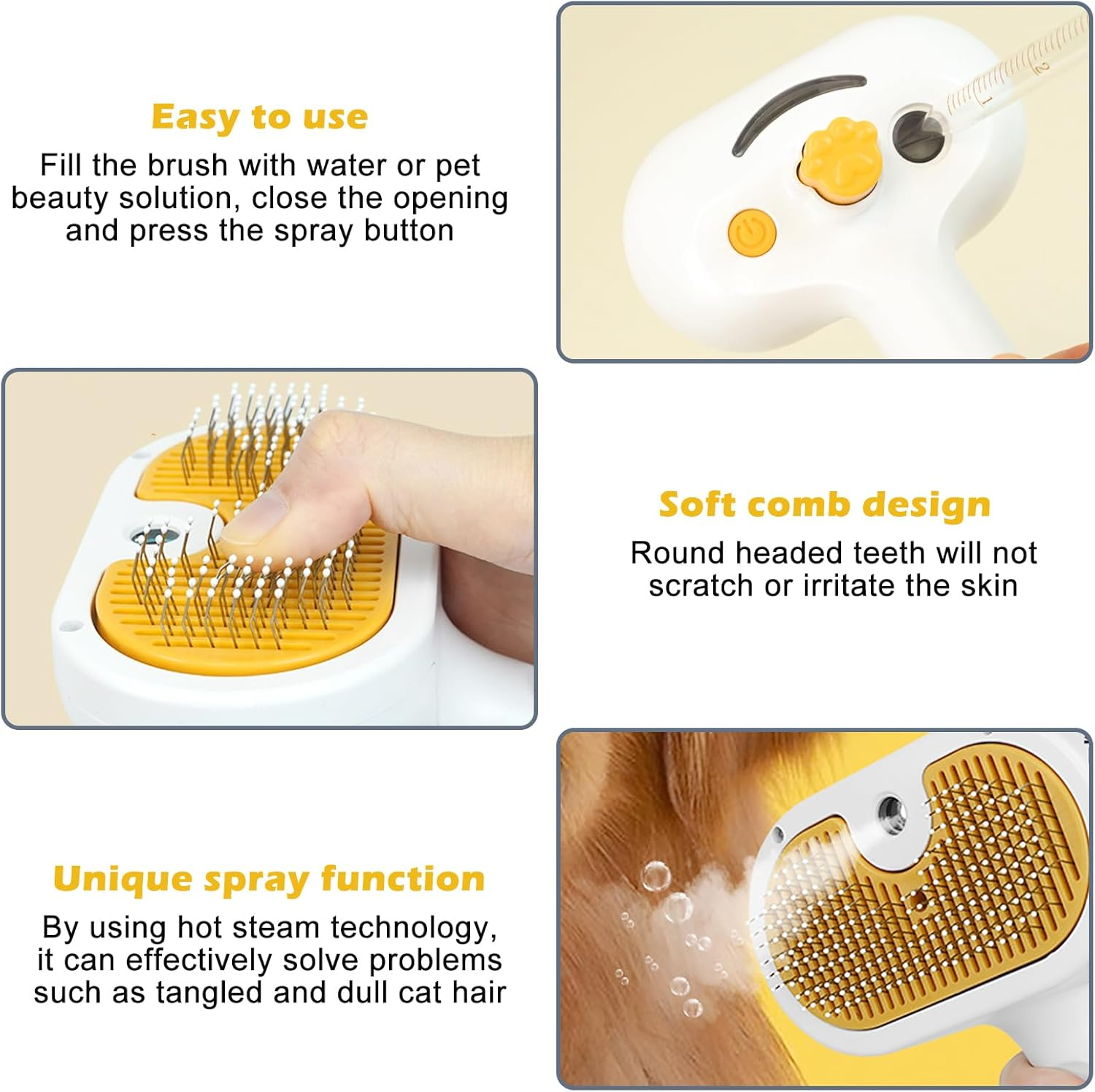 Steamy Cat Brush, 3-In-1 Steam Brush for Cats with Water Tank and Spray, Cat Brush with Steam, Cat Brush with Water, Pet Hair Removal Comb for Massage, Care, Hair Removal (White) image number 6