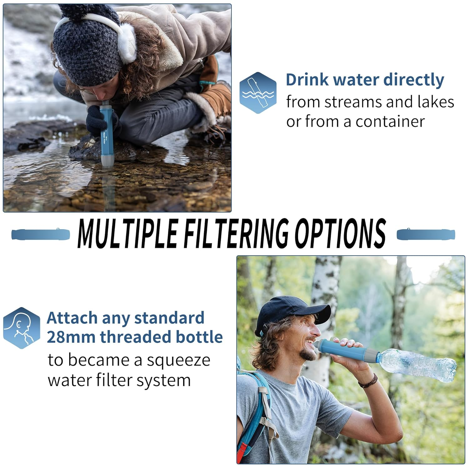 2 Pack Water Filter Straw for Drinking Survival, Personal Straws for Purifying Water, Water Purification Straw Water Purifier Survival Gear and Supplies for Hiking, Camping, Travel, and Emergency image number 1