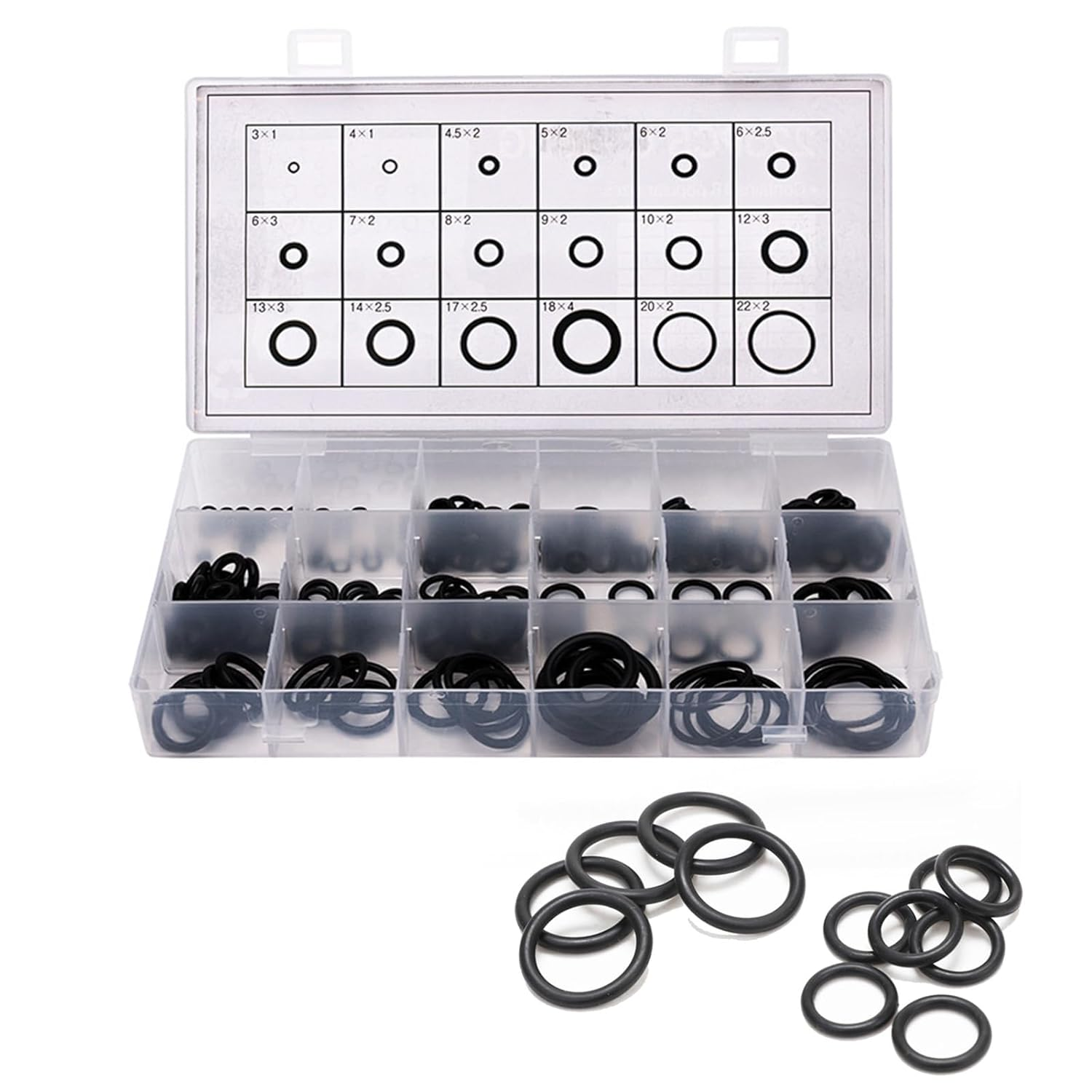 225 Pcs O Ring Seal Set,Nitrile Butadiene Rubber O Rings Set,18 Different Sizes,Rubber O Ring Kit Gasket Washer Seals with Classification Box for Plumbing,Faucet Tap,Auto Repair,Gas Connection