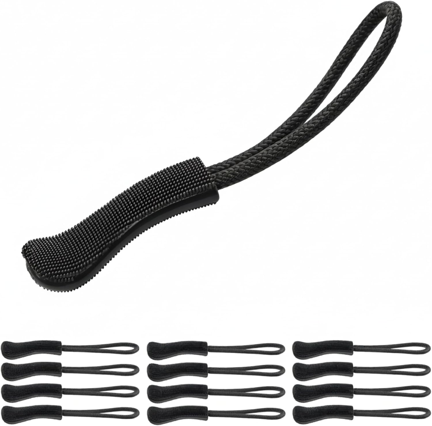 The Bead Shop 12X Black Zipper Pull Cords - Easy Grip Zip Tags for Jackets, Backpacks, Luggage, Camping, Outdoor Gear, and More