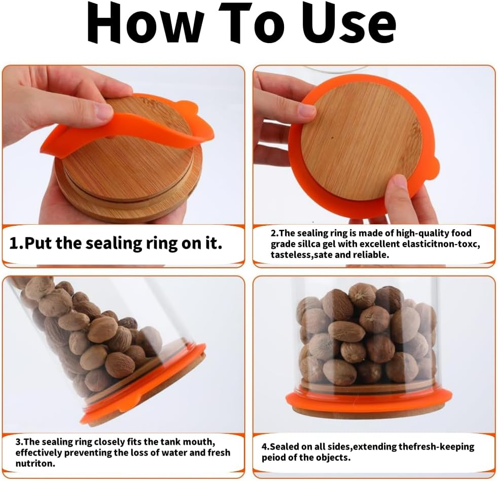 FUNNTY 10 Pcs Silicone Replacement Gaskets,Silicone Jar Seals,Airtight Rubber Seals Rings for Mason Jar Lids,Elastic,Leak-Proof Canning Silicone Fitting Seals for Glass Clip Top Jars (Orange)