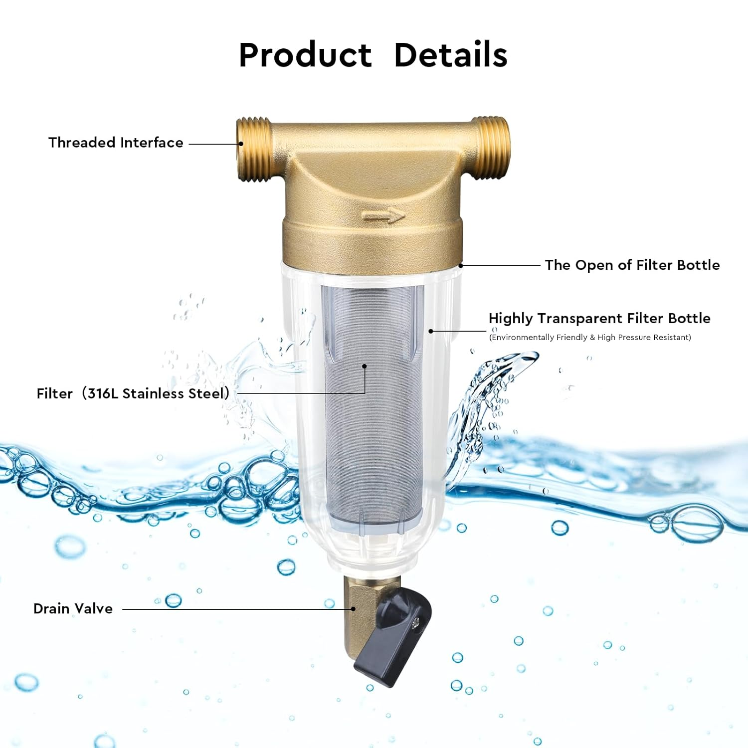 Reusable Flushable Fine Filter, Spin down Sediment Water Filter, Water Filter, Garden Hose, Iron Filter for Well Water, Tap Water Filter Water (1/2 Inch Male Thread) image number 4