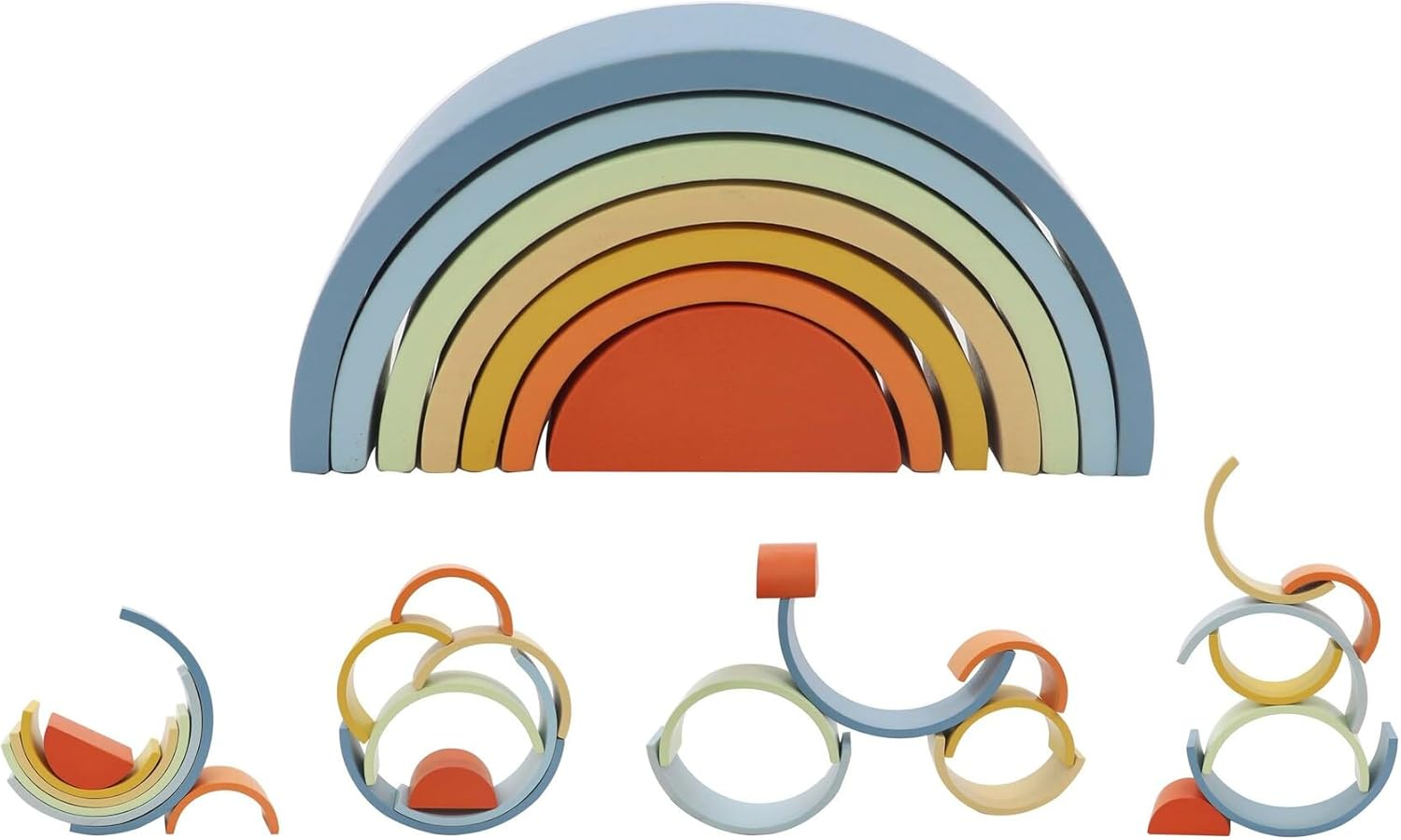 Kaper Kidz Wooden Stacking Rainbow Denim & Rust Playset