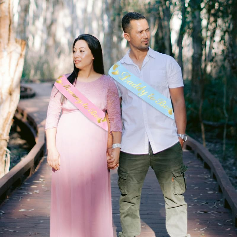 Daddy Mommy to Be Sash for Baby Shower Party Sashes New Mom Dad Gifts Gender Reveal Newborn Party Favors Pregnancy Announcement Sash for New Mother Father 2Pcs image number 1