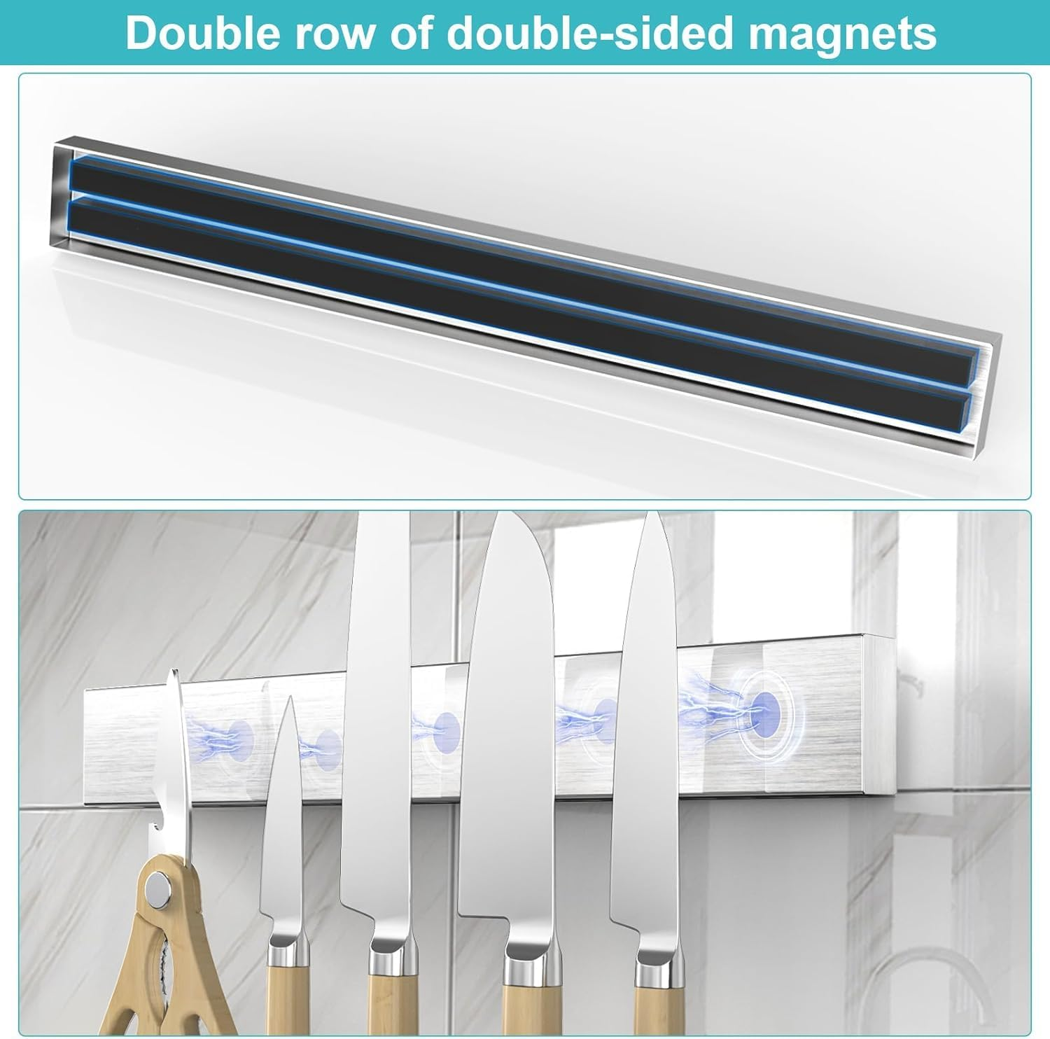 50Cm Magnetic Knife Holder No Drilling Magnetic Knife Strip Adhesive Knife Holder Magnet Knife Bar, Wall Mount Knife Rack Block Metal Tool Holder for Utensils RV Kitchen Organization image number 2