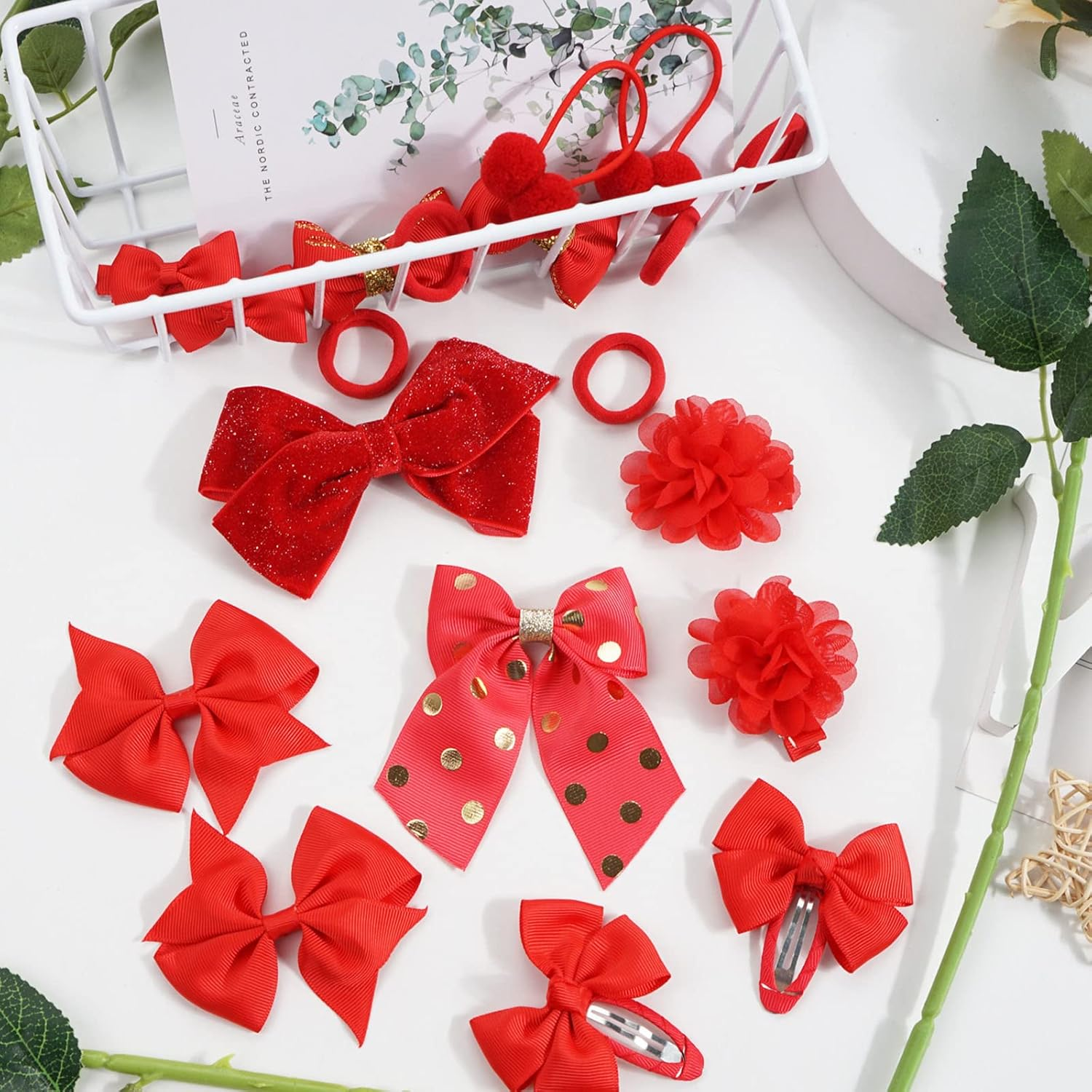 Bekecidi 23 PCS Girls School Hair Accessories Red Bow Hair Clips Elastic Hair Bands Bow Headband Ribbon Hair Barrettes Hair Accessories for Toddlers Kids Christmas Birthday Gift - Red image number 5