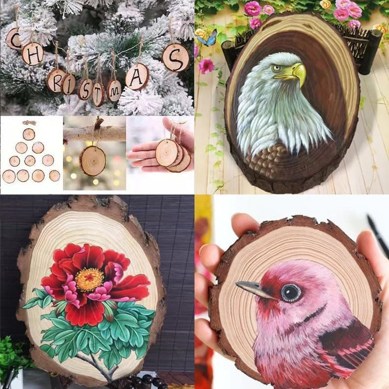 HIGHROCK Unfinished Natural Wood Slices Wood Coaster Pieces Craft Wood Kit Predrilled with Hole Wooden Circles Great for Arts and Crafts Ornaments DIY Crafts with Bark Rustic Wedding (4CM~5CM) image number 4
