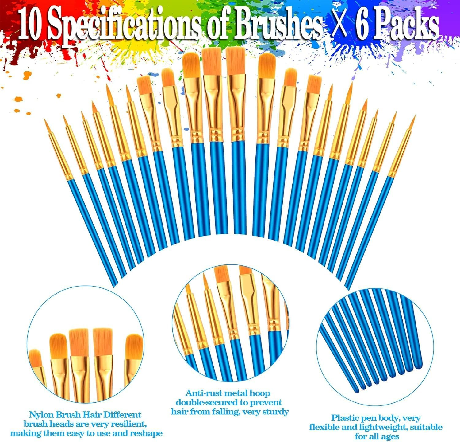 Paint Brushes Palettes Set, Fyvadio 20Pcs Nylon Hair Brushes and 7 Paint Palette, Artist Brushes for Acrylic Oil Watercolor Canvas Face Rock Painting Party Painting image number 4