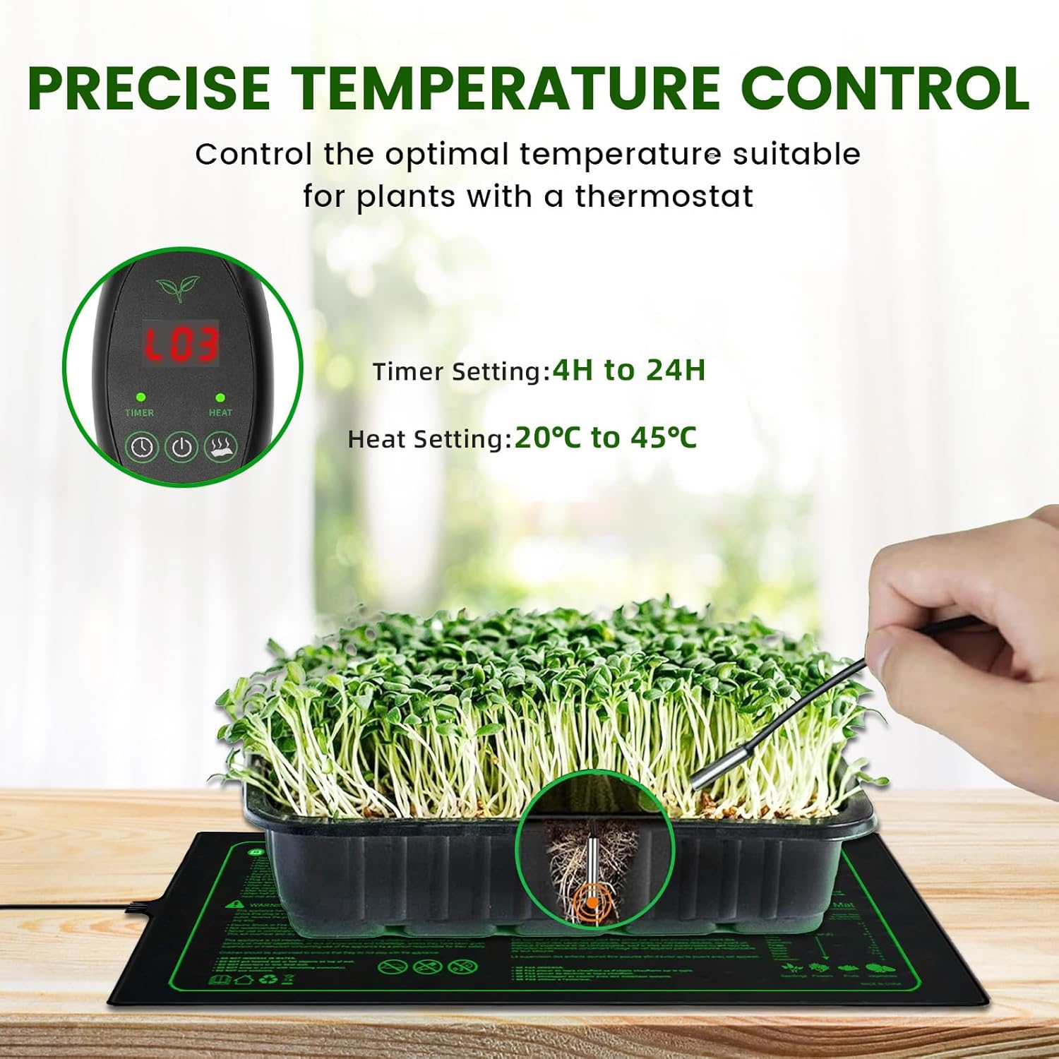 Bonlux Seedling Heat Mat with Thermostat, 25Cm X 50Cm Heat Mats for Plants, Seed Heating Mat for Indoor Growing, Brewing, Terrarium Warming, Seed Germination image number 2