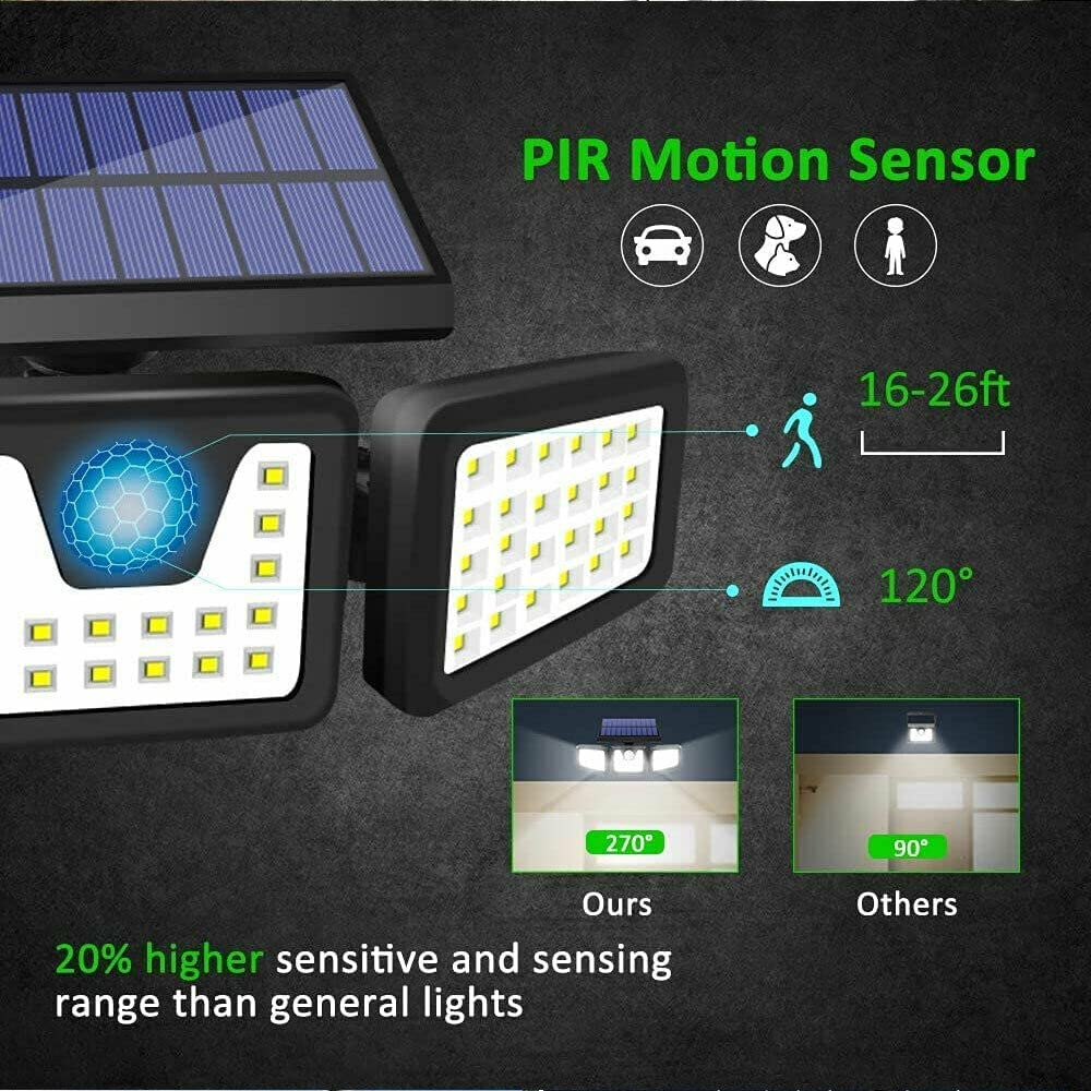 74 LED 3 Head Garden Solar Lights Outdoor Fence Security Motion Sensor Lamp AU