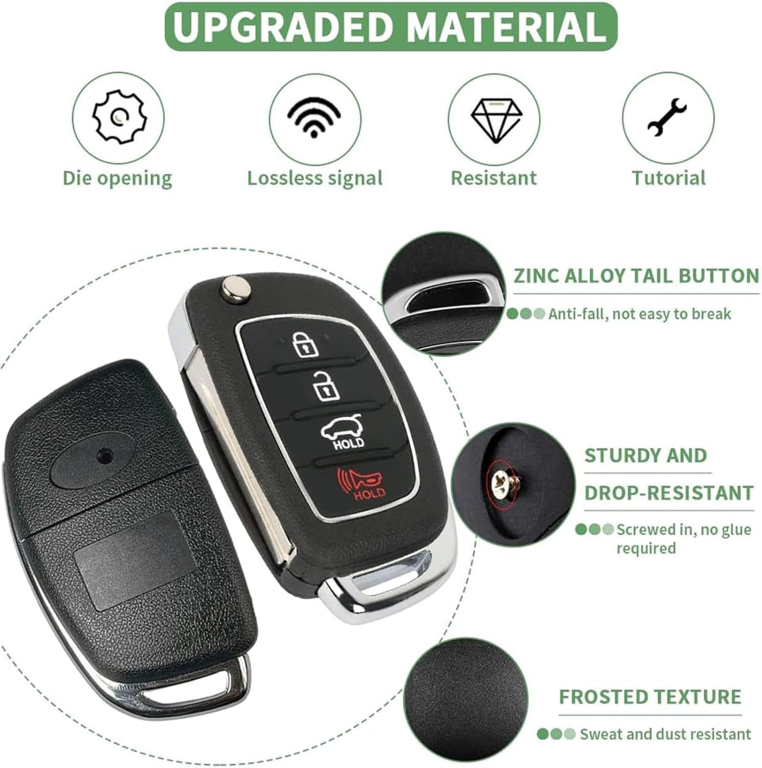 Key Fob Case 4 Buttons Car Key Shell Replacement for Hyundai Sonata Santa Fe Sport 2020 2019 2018 2017 2016 2015 2014 2013 Keyless Entry Remote Control Folding Flip Car Key Fob Cover Shell image number 4