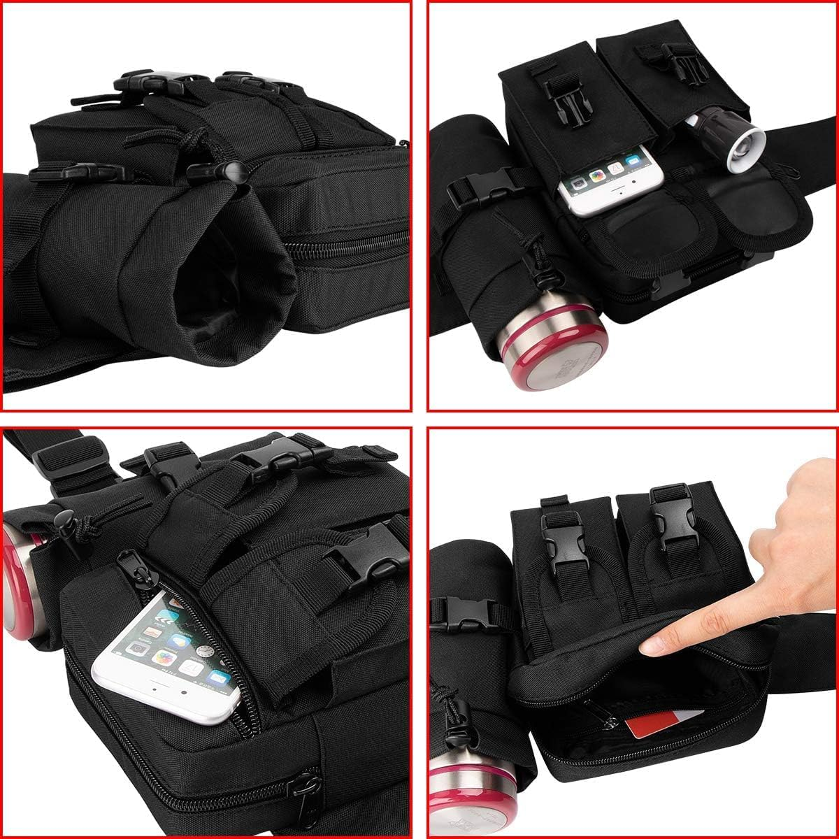 Tactical Waist Pack Pouch with Water Bottle Pocket Holder Water Resistance Running Belt Bag Adjustable Hip Belt for Hiking Running Climbing (Black, One Size（16 * 9 * 19Cm）) image number 2