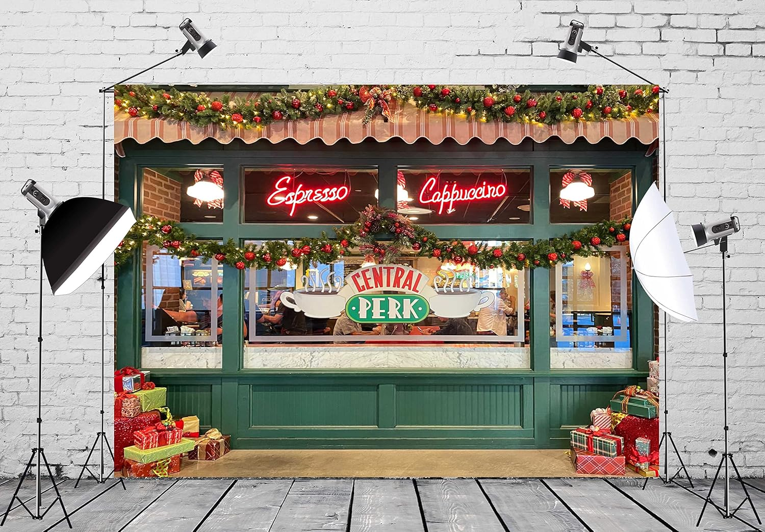BELECO 5X3Ft Fabric Friends Photography Backdrop Central Perk Pub Cafe Background Christmas Holiday Decorations 80S 90S Friends Theme Birthday Party Supplies Portraits Photoshoot Photo Booth Props image number 5