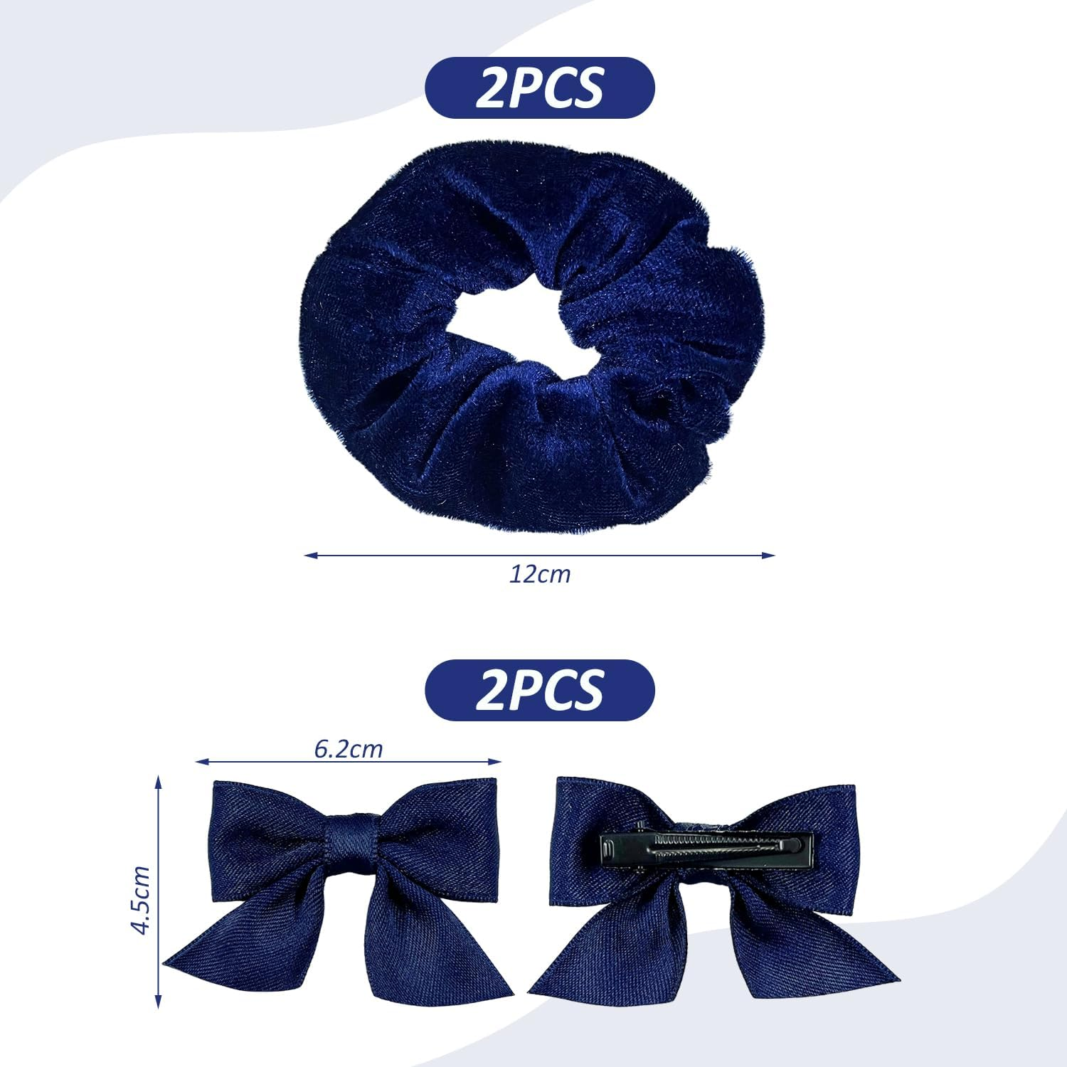 2 Hair Bands, 1 Pair of Hair Pins with Bow, Simple Elastic Hair Bands, Ponytail Headpiece, Fixed Clips for Hair and Sideburns, Accessories for Hairstyle Decoration