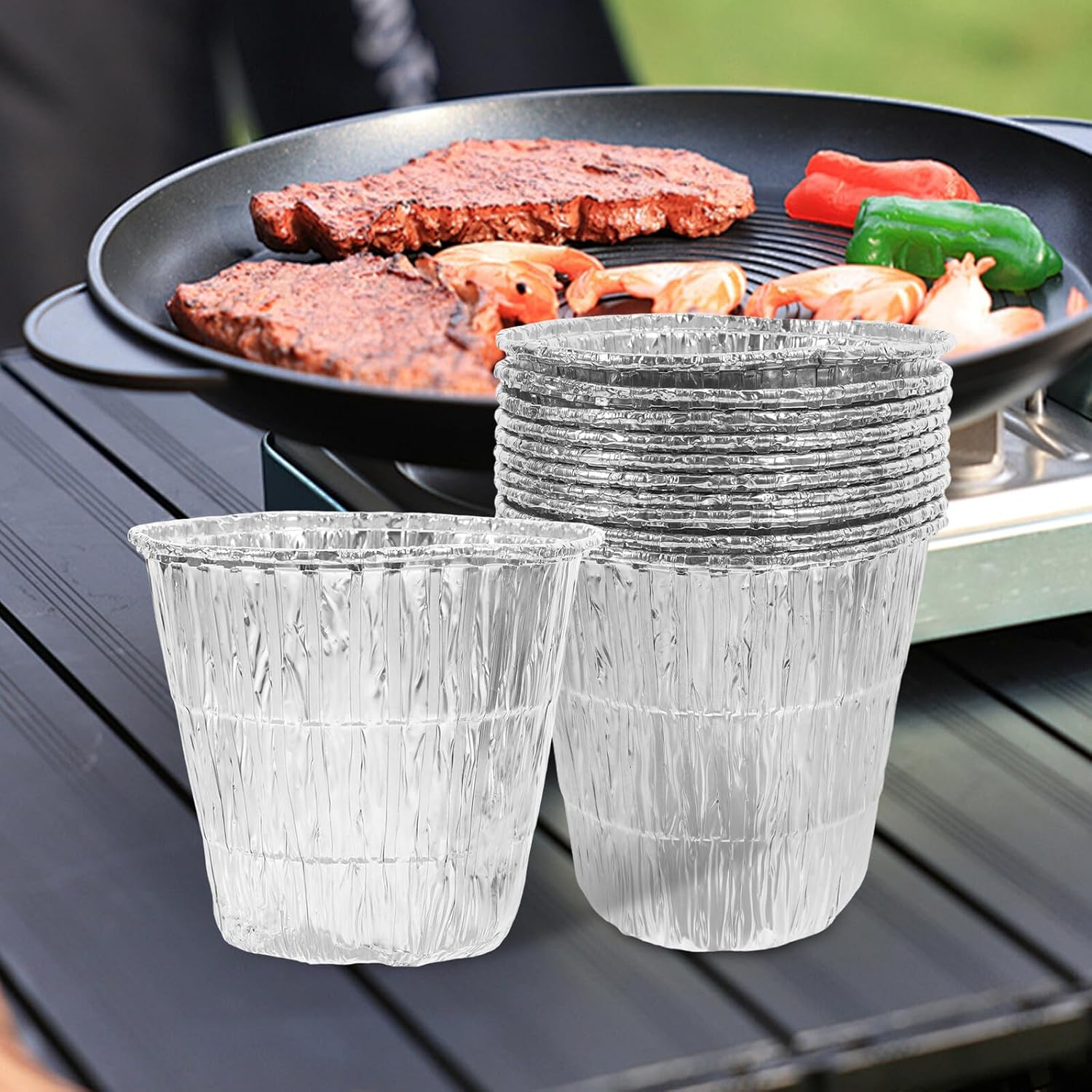 ARTIBETTER 10Pcs Disposable Aluminum Foil Liners for Grease Buckets BBQ Grill Accessories Large for Easy Cleanup Compatible with Grills and Smokers for Grilling Baking Steaming image number 3
