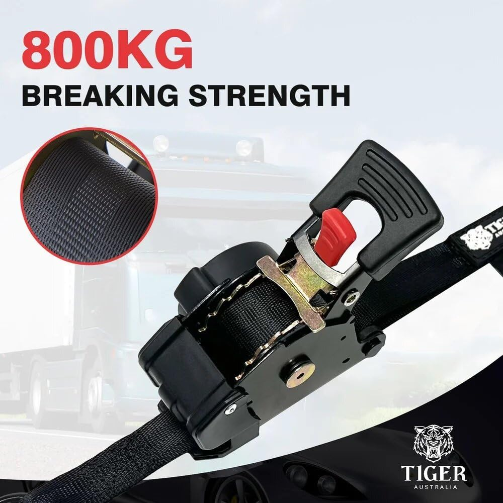 Tiger Australia Retractable Ratchet Straps 25Mm X 3M 800KG Heavy Duty 2-Pack image number 1
