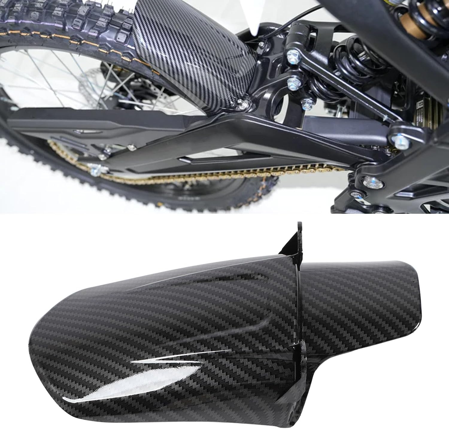 Motorcycle Rear Mudguard, Carbon Fiber Pattern ABS Material with Mounting Hardware, Fits Sur-Ron Light Bee X S, Mudsplash Protection Dynamic Design Fashionable Appearance image number 4
