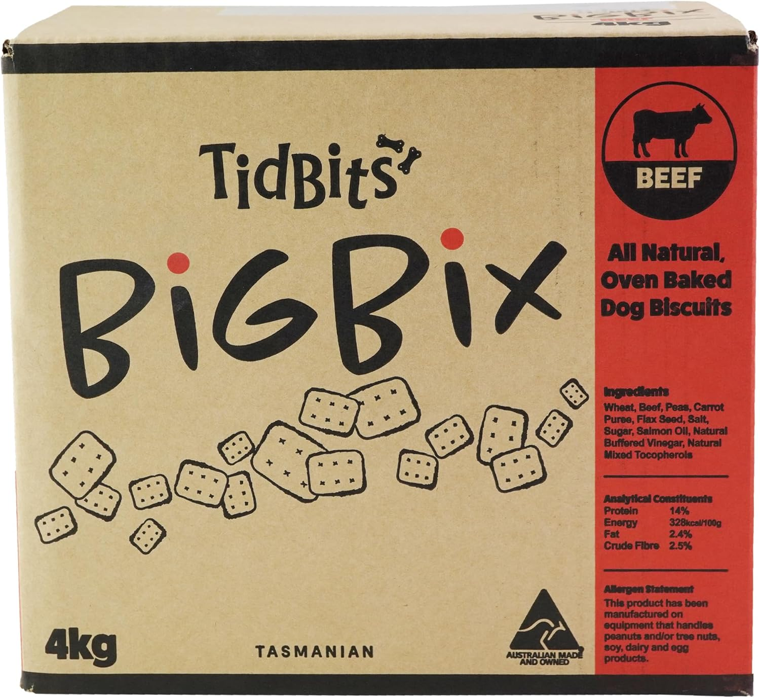 Tidbits Big Bix Beef Dog Biscuits, 4Kg - Calcium & Protein-Rich for Training & Treating, Ideal for Large Dogs, Crunchy Texture Supports Oral Health - Ideal for Rewarding Good Behaviour