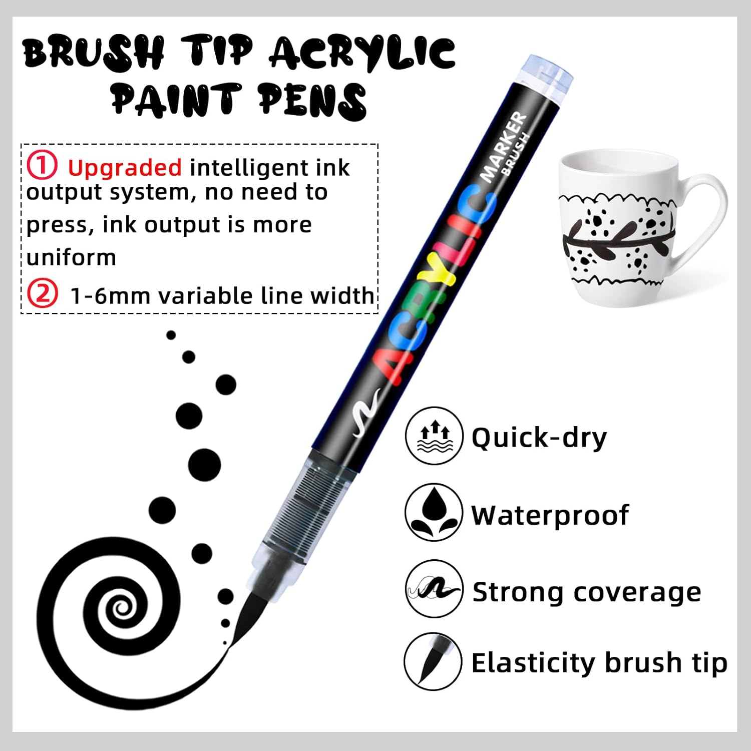 Black Acrylic Paint Pens, 12 Pack Soft Brush Tip Acrylic Paint Markers, Colouring Drawing Waterproof Art Markers for Wood, Metal, Ceramic, Fabric, Stone, Egg, Rock Painting and DIY Art Crafting image number 3
