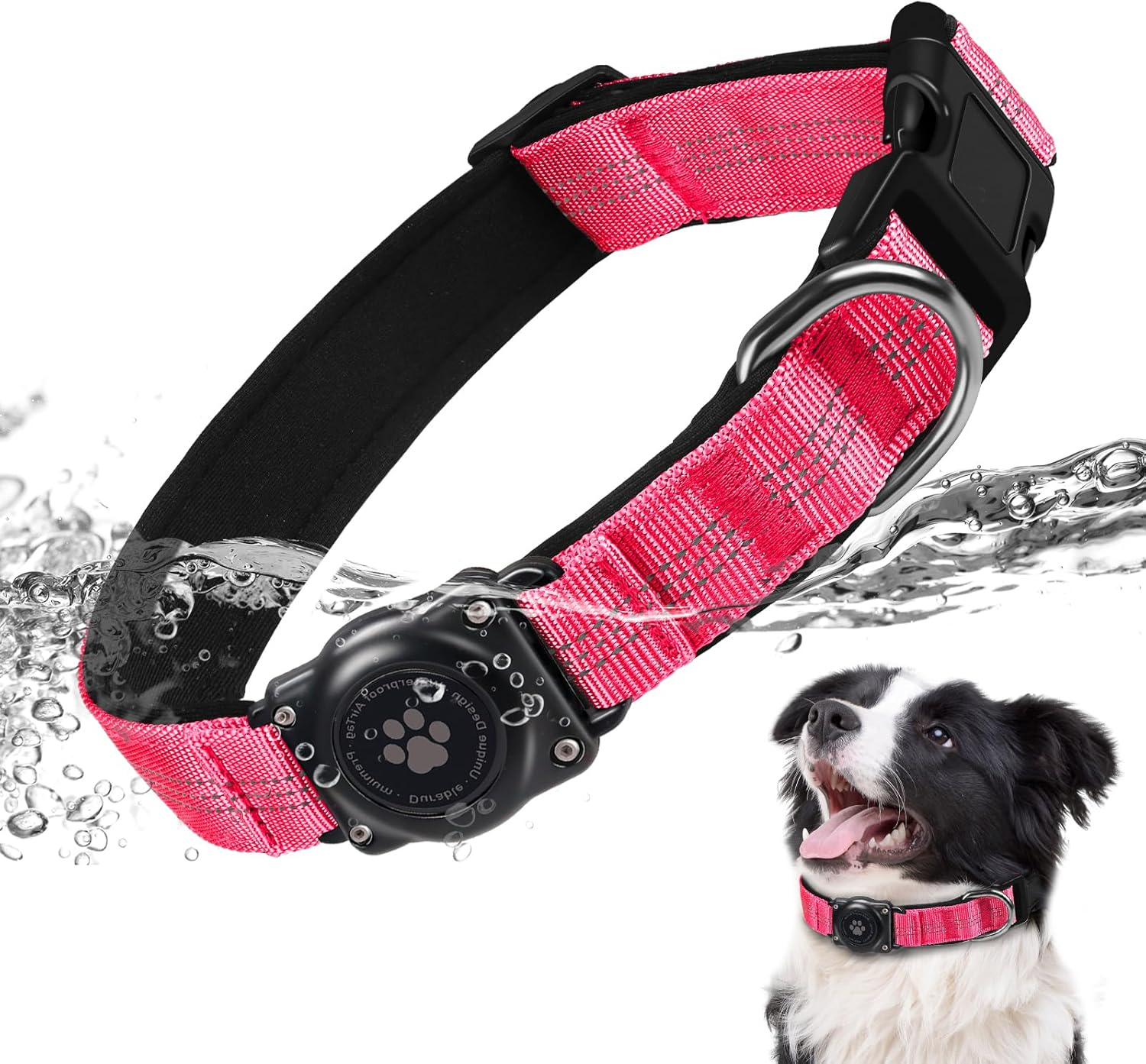 Reflective Air Tag Dog Collar - 100% Waterproof Dog Collar Airtag Holder | Extra-Durable, Soft Padded Airtag Dog Collars for Small Medium Large Dogs