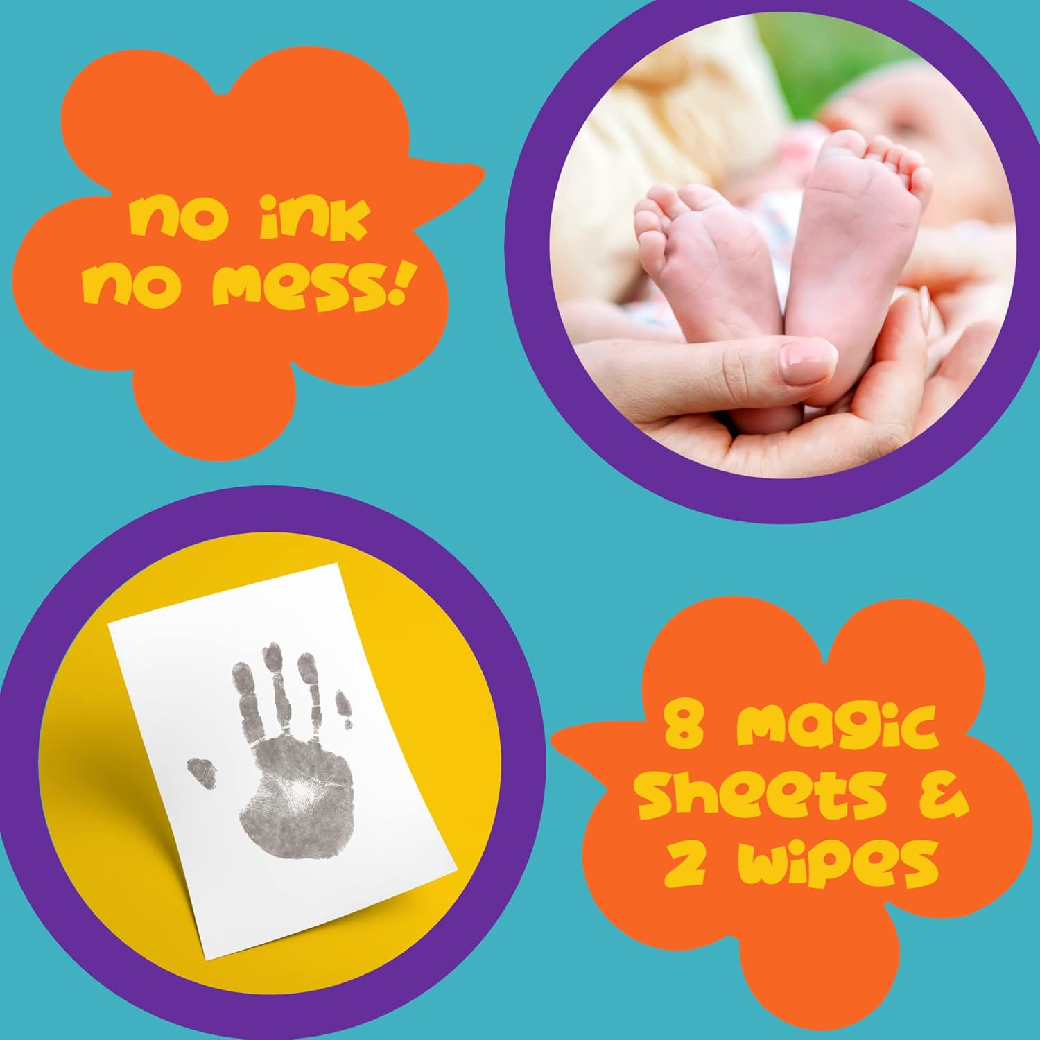 (Two Wipe & Eight Sheet Set) - Baby Footprint Kit Twin Pack - Eight Sheets and Two Inkless Wipes - Ready to Frame Sizes image number 2