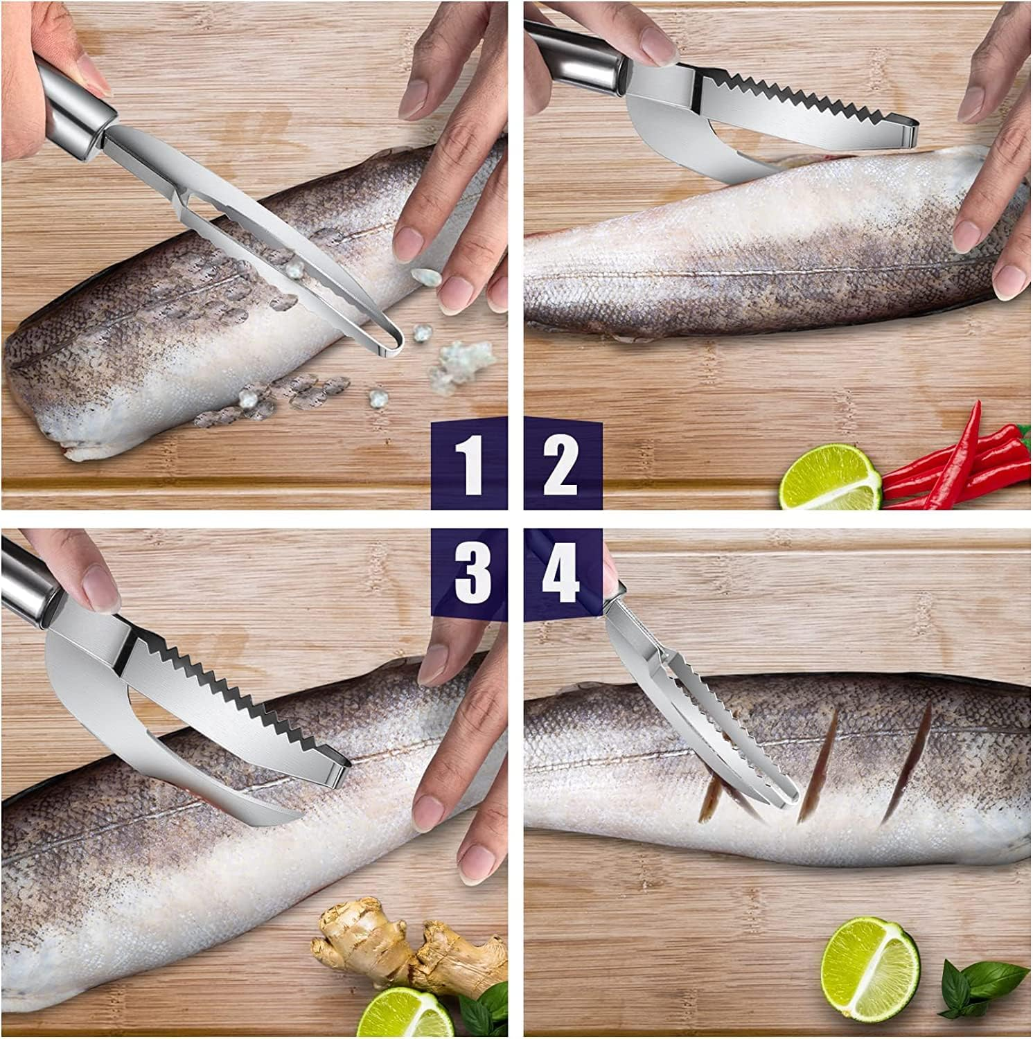 Fish Scale Knife Cut Scrape, 2Pcs Stainless Steel 3 in 1 Fish Maw Knife,3-In-1 Fish Scaler Remover,Multifunction Fish Scale Scraper,3-In-1 Fish Scaler Remover Cutter,Fish Scale Knife Cut Scrape image number 1