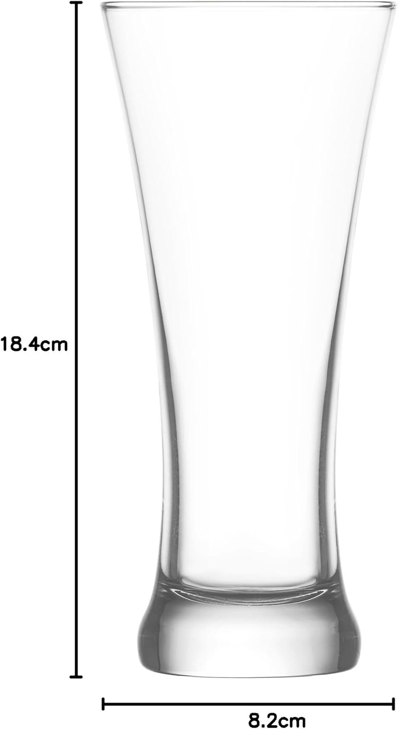 LAV Sorgun Beer Glasses Set of 6-380Ml Classic Pilsner Pint Glasses for Lager, Ale & Cider - Crystal Clear Durable Pub Glassware - Dishwasher Safe