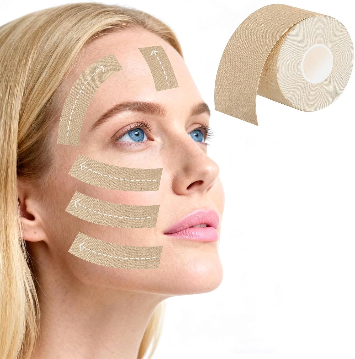 Face Tape for Wrinkles, Kinesiology Tape, Forehead Wrinkle Patches, Natural Kinesiology Strips, Tape for Fine Lines, Wrinkles Reduction, anti Wrinkle Patches, Sagging Skin, Crow'S Feet(2.5Cm X 5M)