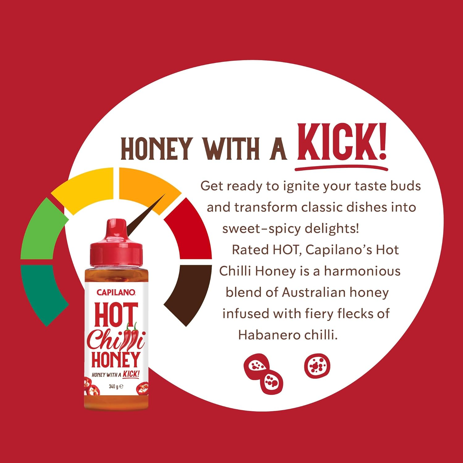 Capilano Hot Chilli Honey, 100% Pure Australian Honey with Habanero Chilli, Premium Honey, Spicy Honey Squeeze Bottle, 340G