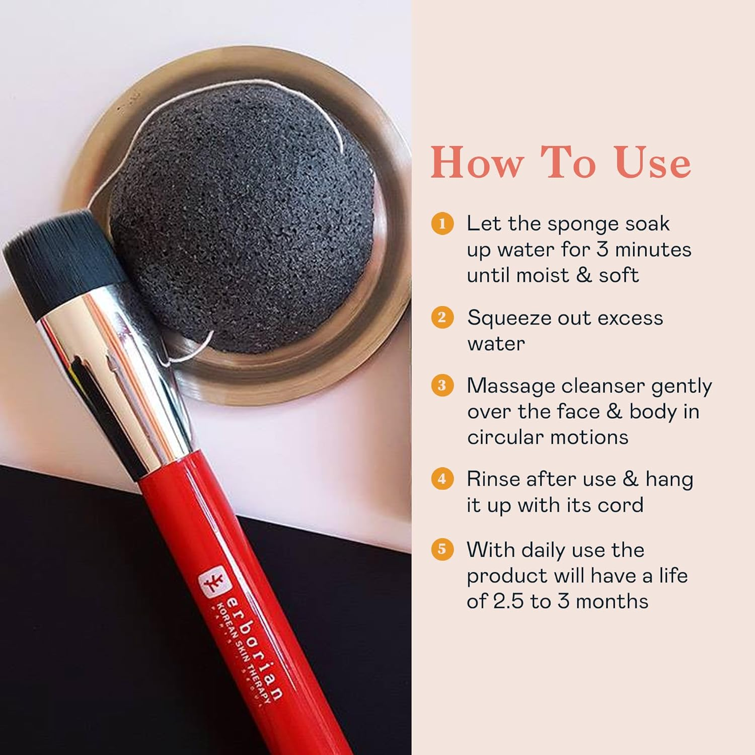 Erborian - Charcoal Konjac Sponge - Eco-Friendly Cleaning, Purifying, Mattifying and Exfoliating Face Sponge - Korean Skin Care - 1 Unit image number 4