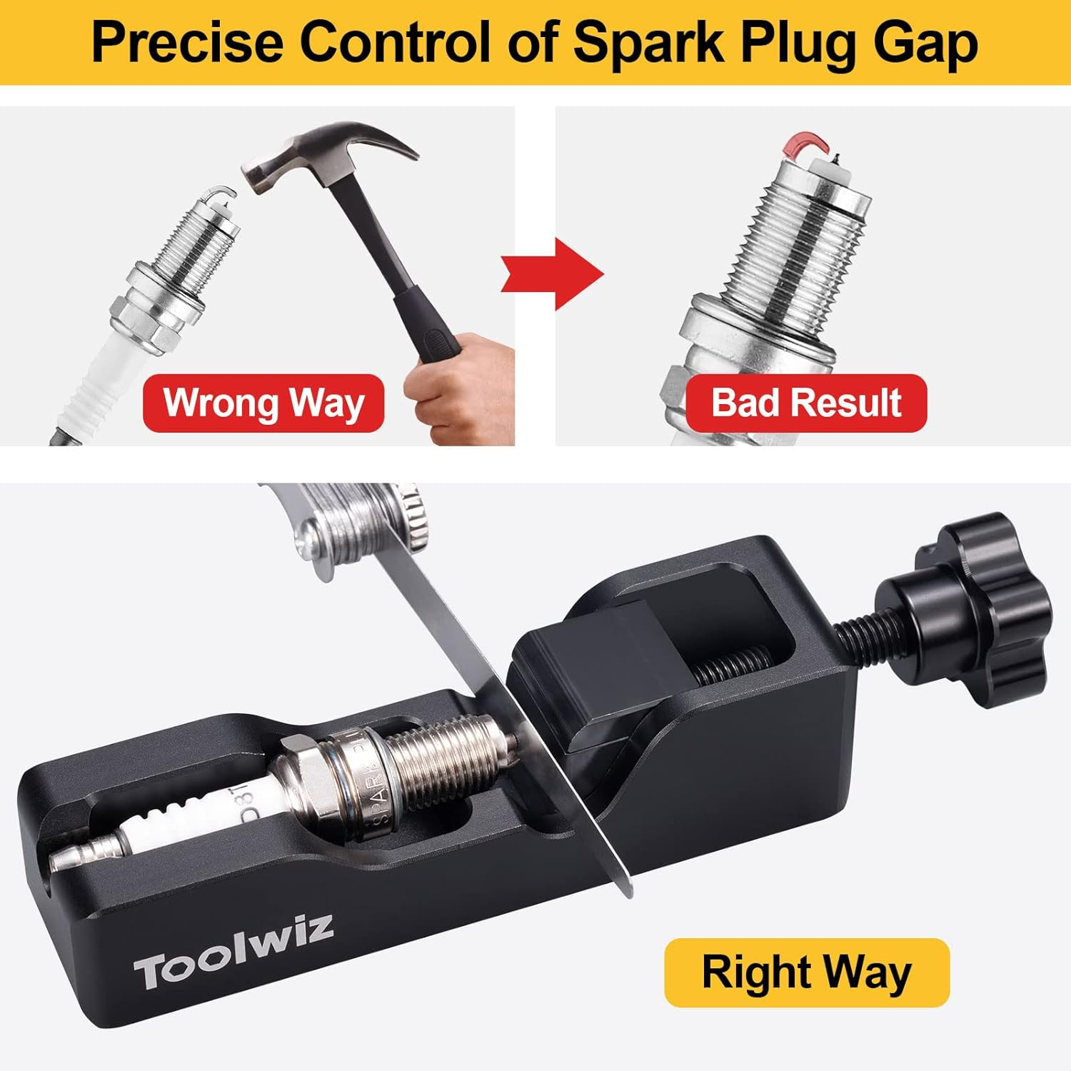 Toolwiz Spark Plug Gap Tool with 32 Blade Steel Feeler Gauge, Gapping Tool for Most 10Mm 12Mm 14Mm 16Mm Thread Spark Plugs, Black