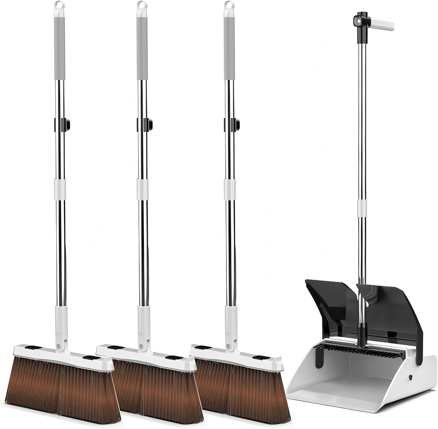 3 Pack Commercial Heavy Duty Broom and Dustpan with Comb Set, Perfect Dustpan and Brush Combination for Efficient Home Cleaning, Yellow and Blue image number 5