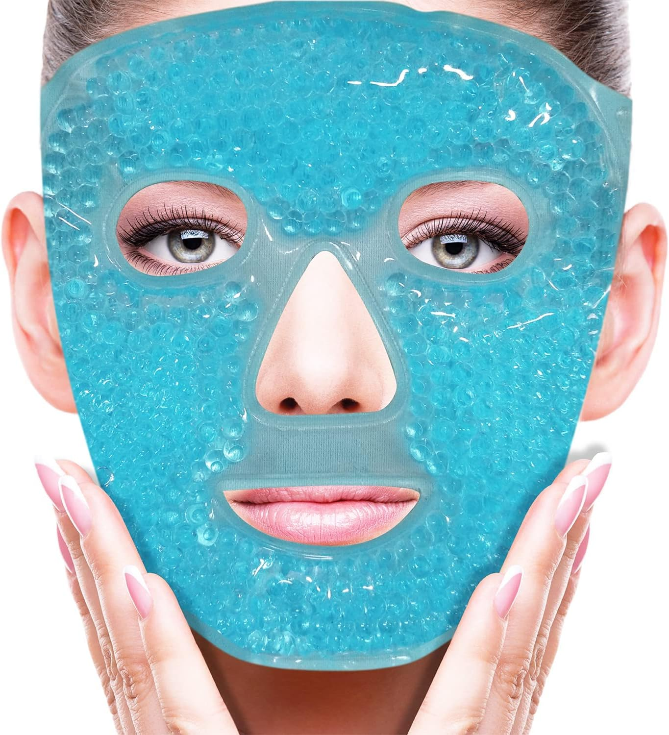 Ice Mask,Cold Face Eye Mask Ice Pack Reduce Face Puff, Dark Circles, Gel Beads Hot Heat Cold Compress Pack, Faces SPA for Woman Sleeping, Pressure, Headaches, Skin Care, Post Laser Care[Blue]