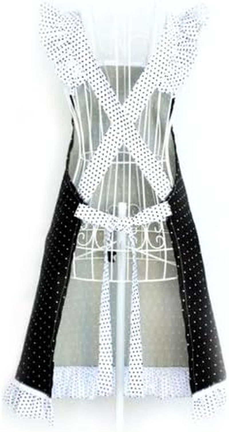 Hyzrz Princess Ladies Cotton Frill Lace White Polka Dot Apron Cross Back Style image number 1
