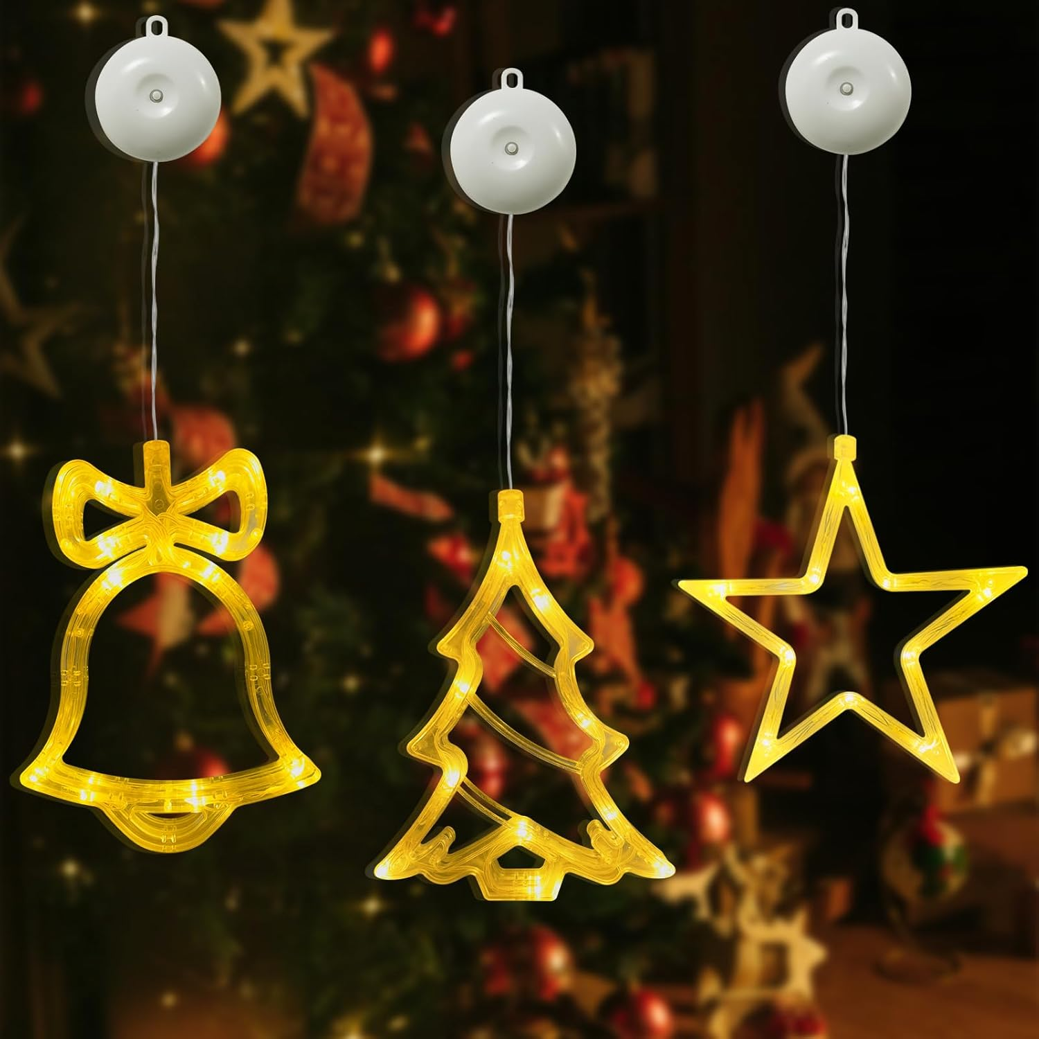 BAOMING Christmas Decoration Window Lights Set Star Ring Bell and Christmas Tree Lights Warm White Battery Operated for Window Door Interior Walls Decorating image number 2