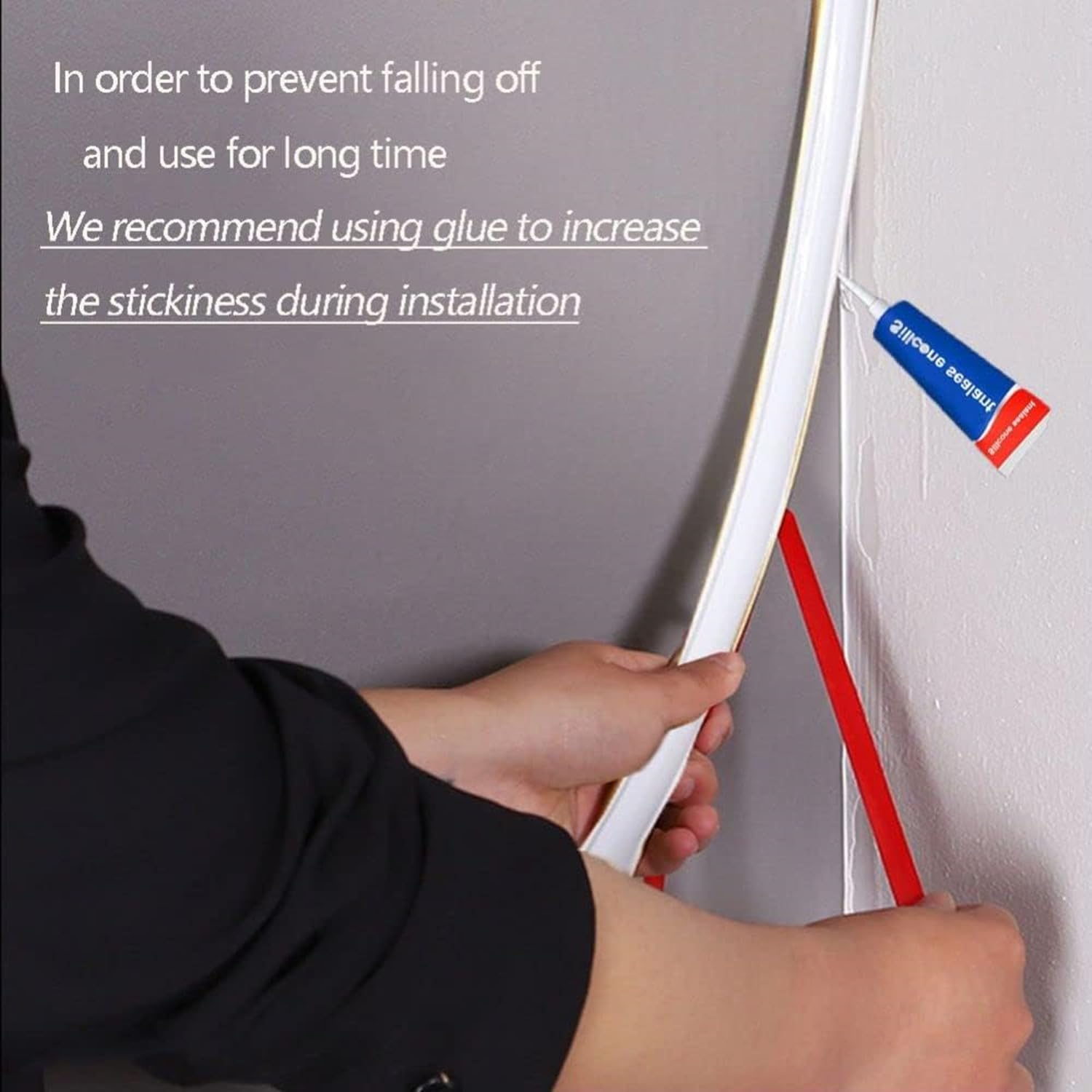 MEZOKUCEL Flexible Trim Caulk Strip，Pvc Quadrant Trim,Skirting Board,Moulding Trim,Plastic Wall Corner Decoration Edging Strip Self Adhesive,Laminate Beading Anti-Mold Skirting Board (3M,12 * 9Mm) - 3M,12*9Mm image number 4