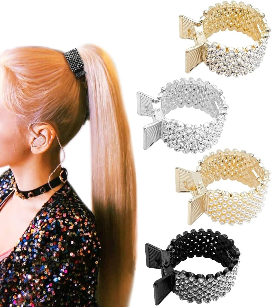 Orivin Small Shark Clips with Rhinestones in 4 Styles - Safe High Ponytail for Thick Long Hair for Women (Gold/Silver/Black/Pearl) image number 3