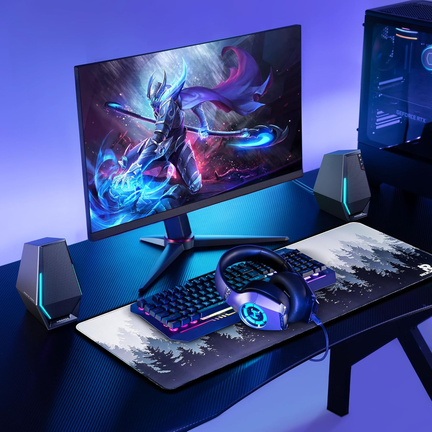 ROCK POW Large Gaming Mouse Pad XXL with Stitched Edges, Extended Gaming Mousepad, Waterproof Keyboard Pad, Anti-Slip Surface Computer Desk Mat, Forest, 31.5X11.8In (80X30Cm)