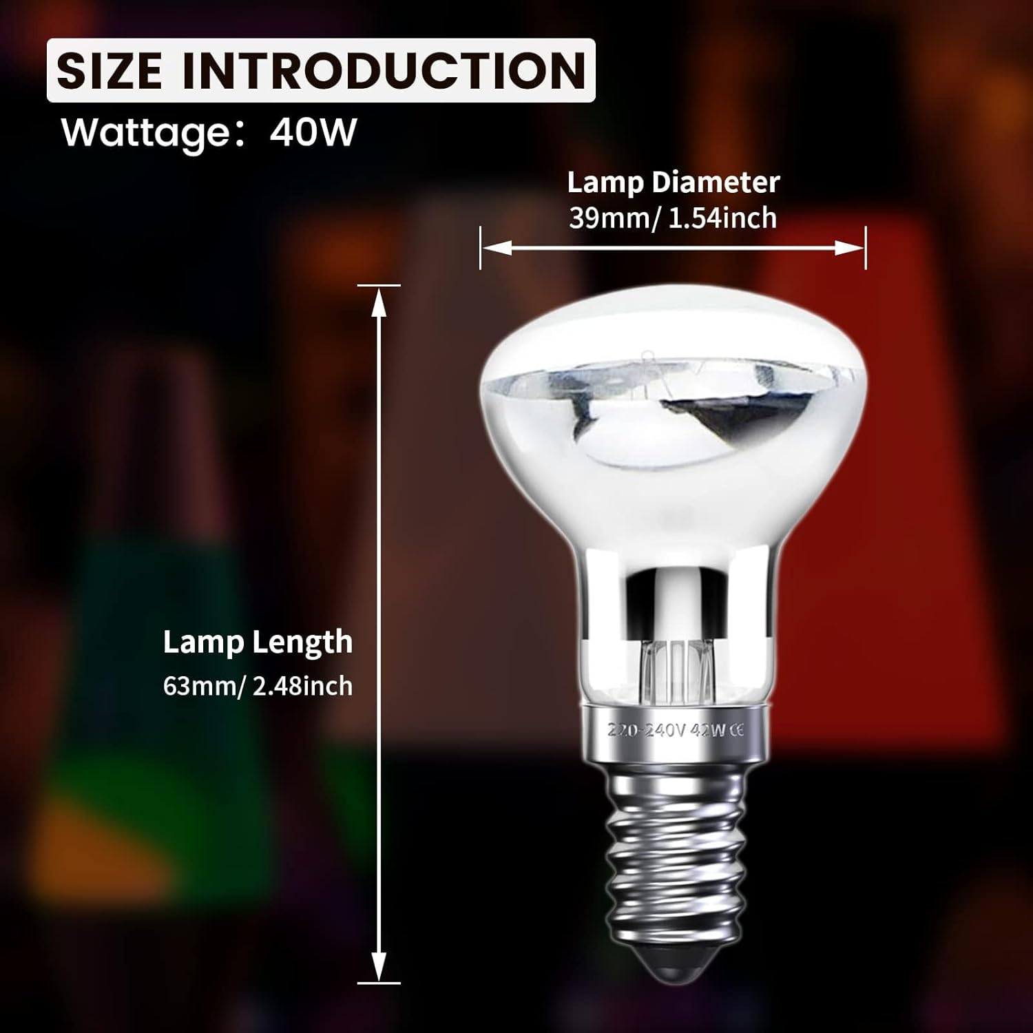 Brightark R39 E14 40W Lava Lamp Bulbs, Small Edison Screw SES Reflector Spot Lava Lamp Bulbs, Warm White 2800K Energy Saving R39 Spotlight Halogen Bulbs Dimmable (2 Pcs) image number 3