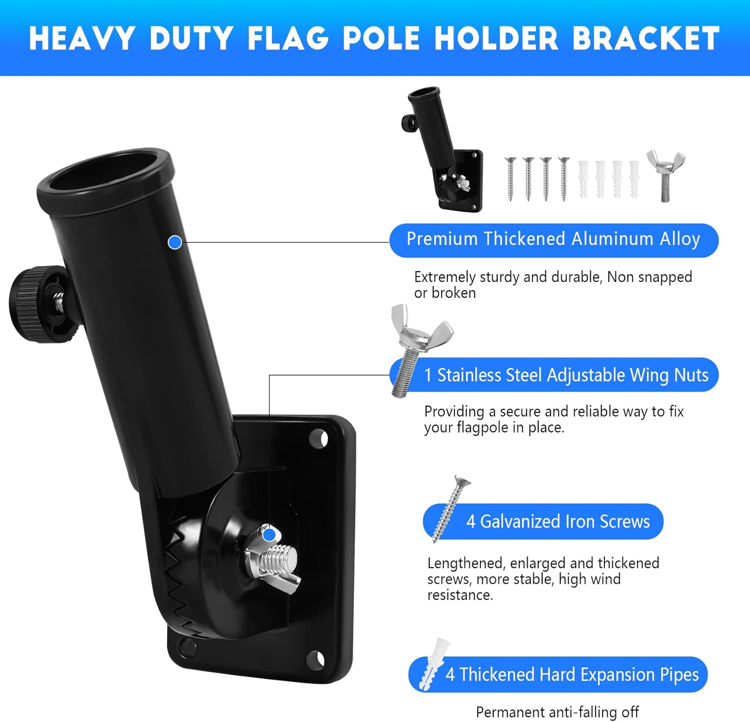 Metal Hitch Mount Flag Pole Mounting Bracket, Black image number 2