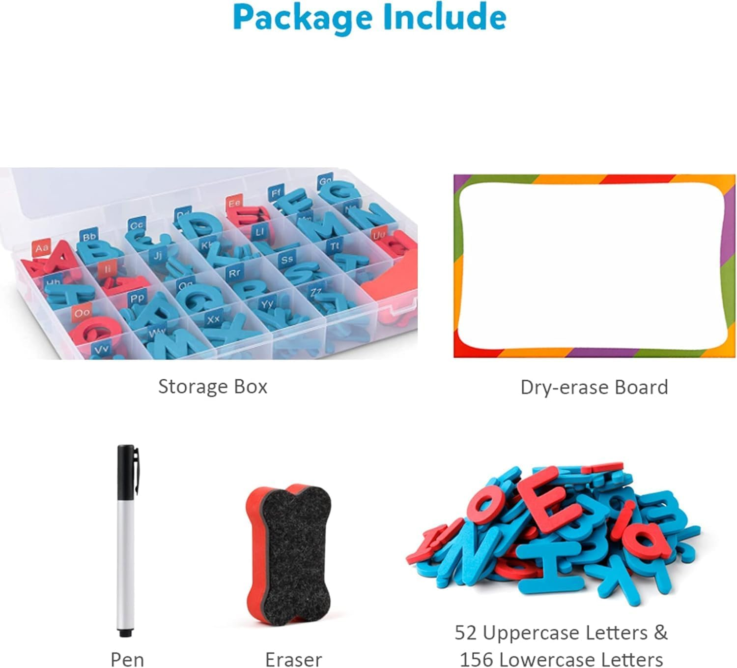 Vosinrly Magnetic Letters 208Pcs with Magnetic Board and Storage Box - Uppercase Lowercase Foam Alphabet ABC Magnets for Fridge Refrigerator - Educational Toy Set for Classroom Kids Learning Spelling