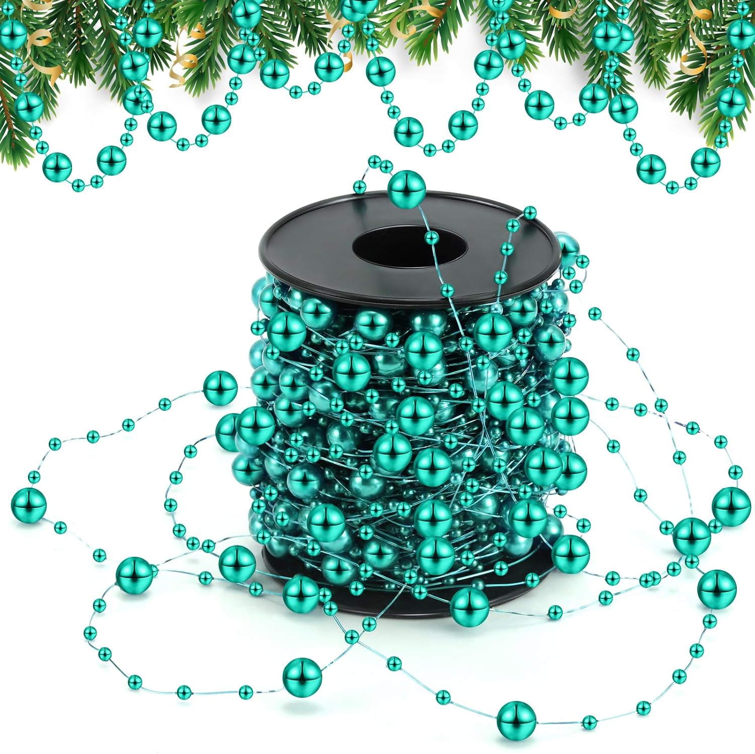 Pangda 65.6Ft Artificial Pearl Beads Garland Plastic Beaded String Strands Chain Ornament Roll for DIY Craft Christmas Tree Wedding Valentines Party Decoration Floral Centerpiece Supplies(Ivory)