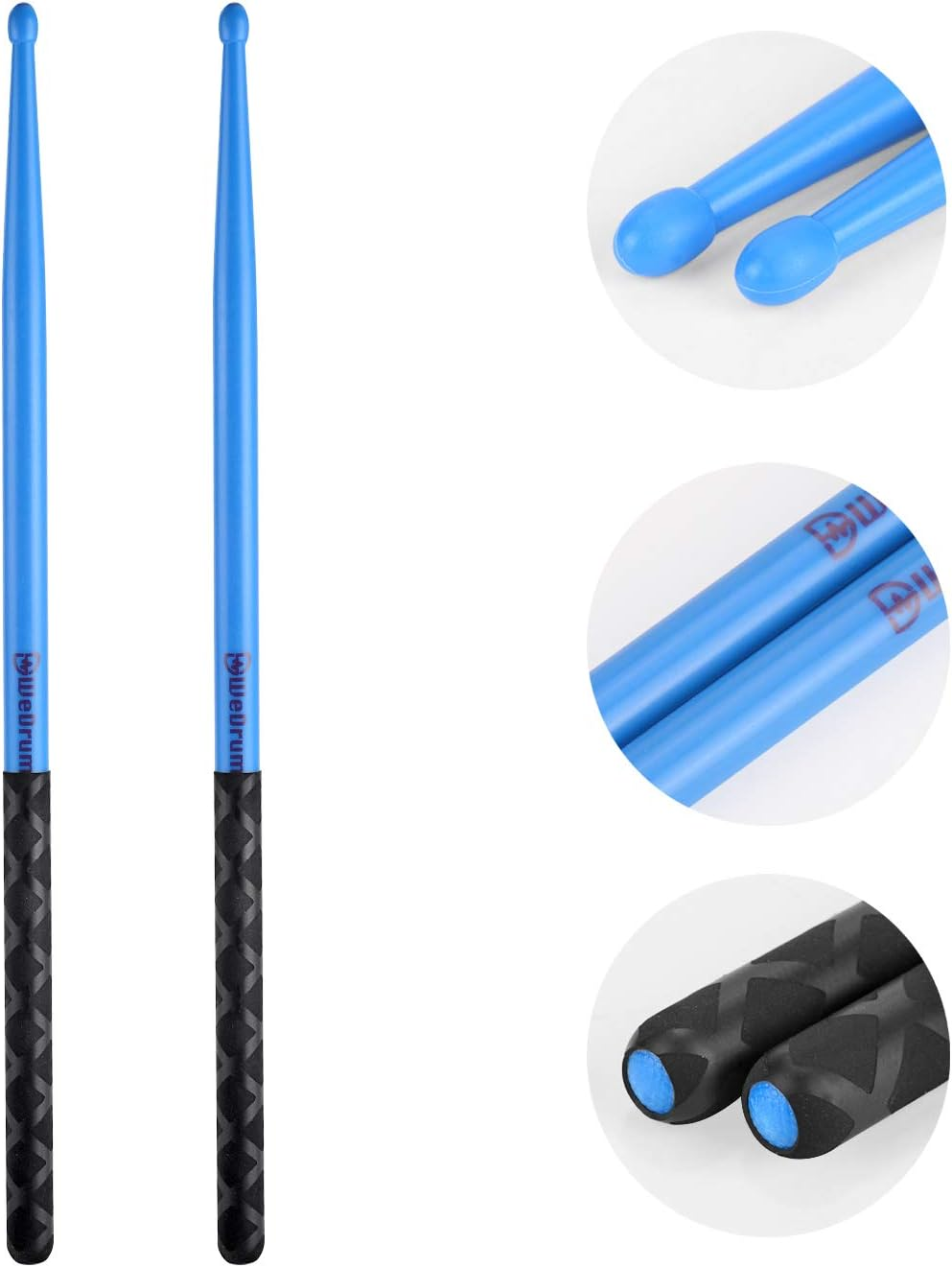 5A Nylon Drumsticks for Drum Set Light Durable Plastic Exercise ANTI-SLIP Handles Drum Sticks for Kids Adults Musical Instrument Percussion Accessories Blue - Black image number 5