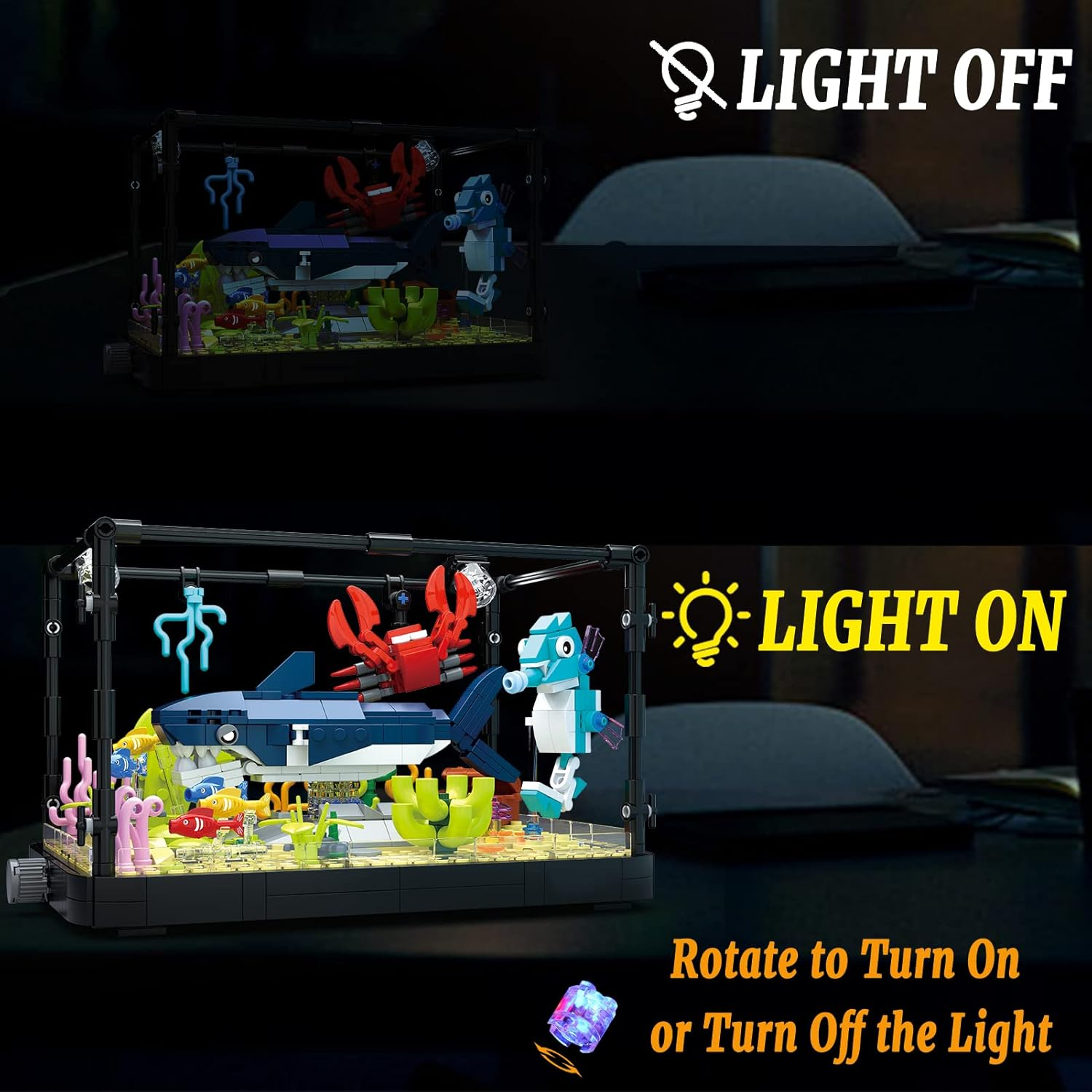 Creator Shark Fish Tank Building Kids Toys Set with Light, Shark Building Construction Toys Sets, Ideas Gifts for Kids, Boys and Girls, Adult, Nice Aquarium Decor for Ocean Lovers (648 PCS) image number 6